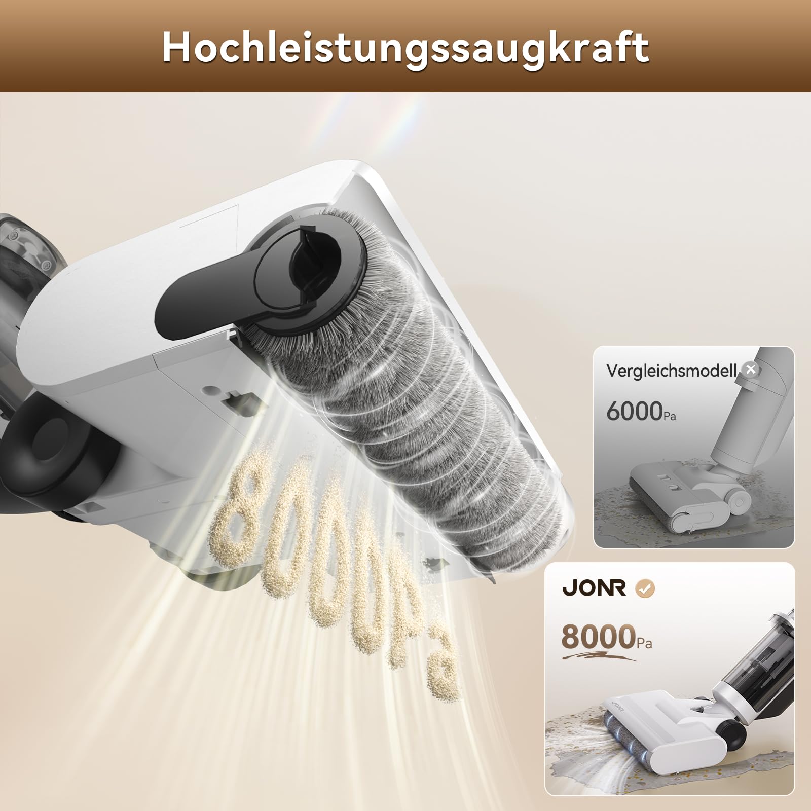 JONR ED12 Lite Nass Trockensauger Akku, Selbstreinigung, Saug Wisch Staubsauger, Saugwischer Kabellos, Kantenreinigungsbürste 6mm, 750mL Wassertank, Anti-Verwirrungs-Haar für Harte Boden, Tierhaare