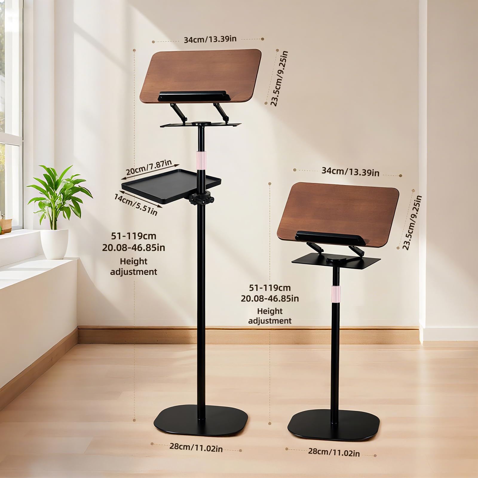 Supporto Regolabile 2 in 1, Supporto per libri con vassoio,Supportos Proiettore,Leggio Musicale,altezza regolabile da 91-119cm, Tavolino Portatile Standing Desk Tavolo,
