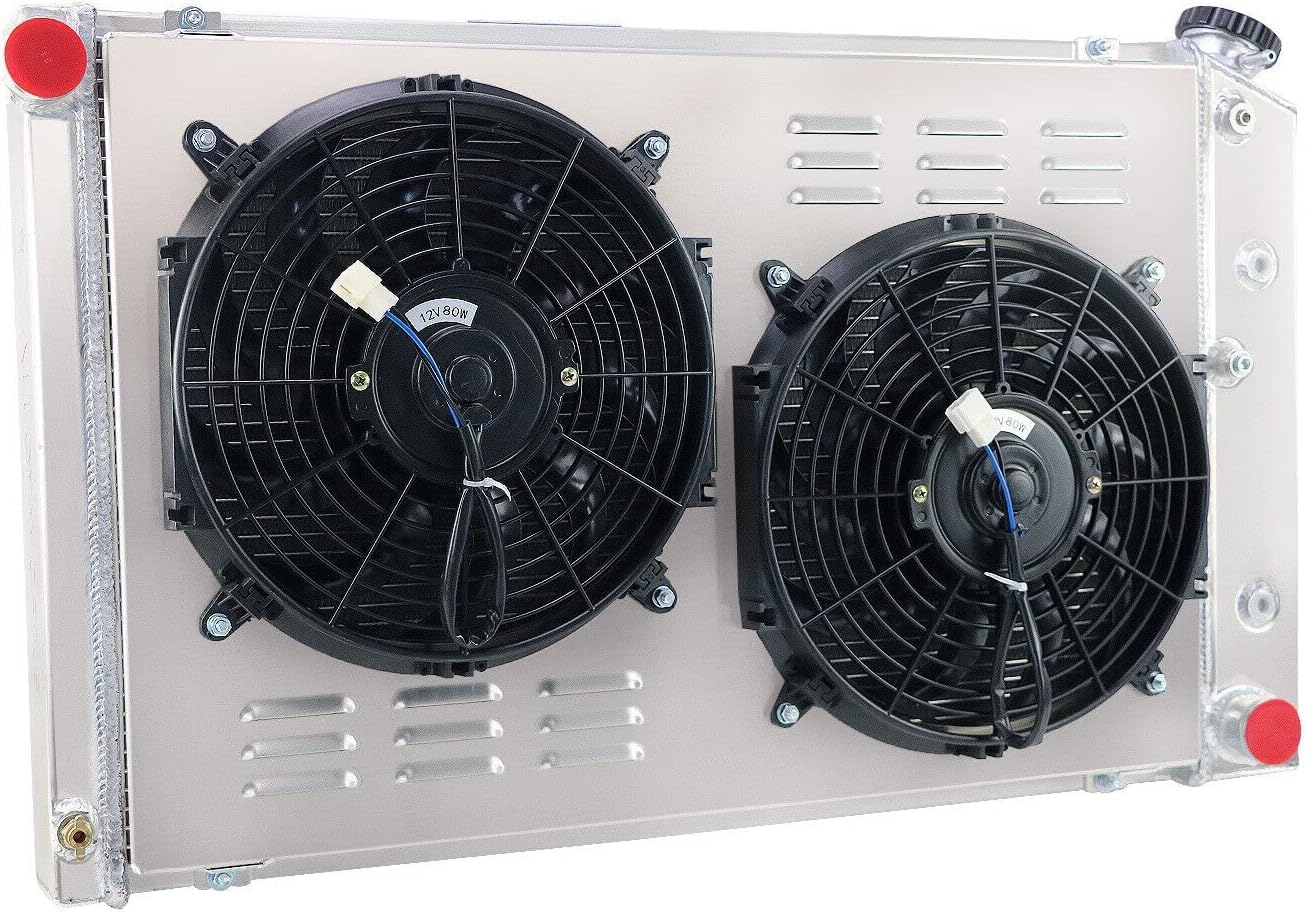 4 Row All Aluminum Radiator + Shroud + Fan + Relay Fit 71-90 Buick/chevy & 72-80 GMC & 72-73 Pontiac &72-88 Oldsmobile
