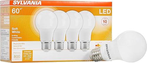 Miniatura 57 de Bombilla LED A19 SYLVANIA, 60 W = 8.5 W, no regulable, acabado esmerilado, 800 lúmenes, 2700K, blanco suave, paquete de 12 (74469)