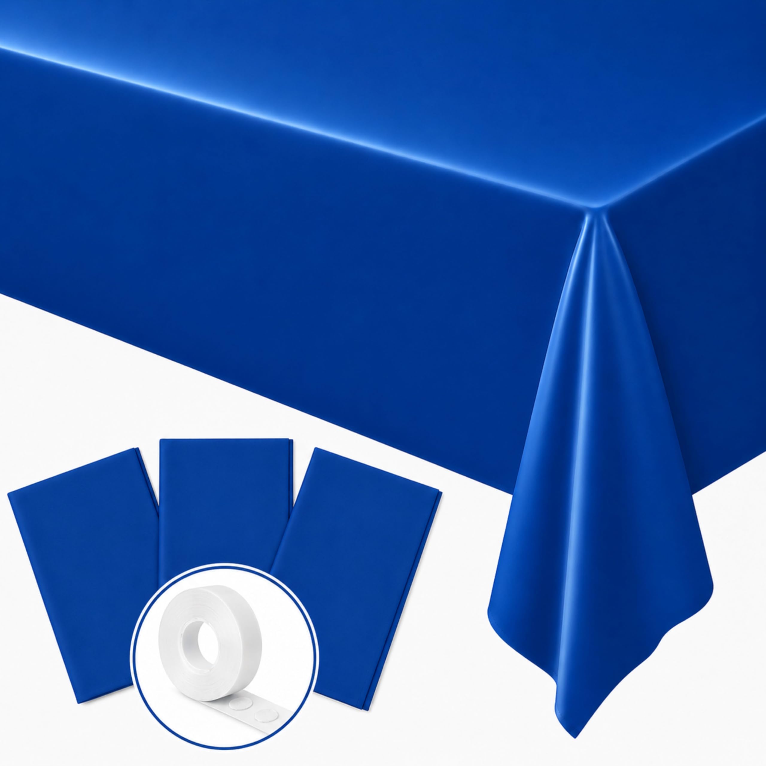 Blue Orchards Royal Blue Plastic Table Cover (Pack of 3 with 20 Glue dots) - 54" x 108" - Blue Waterproof &amp; Disposable Tablecloth, Navy Blue Decor for Birthday, Party Supplies, Baby Shower, Wedding