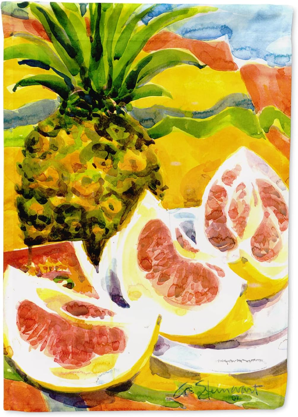 Caroline's Treasures 6026CHF Pineapple House Flag Large Porch Sleeve Pole Decorative Outside Yard Banner Artwork Wall Hanging, Polyester, House Size, Multicolor