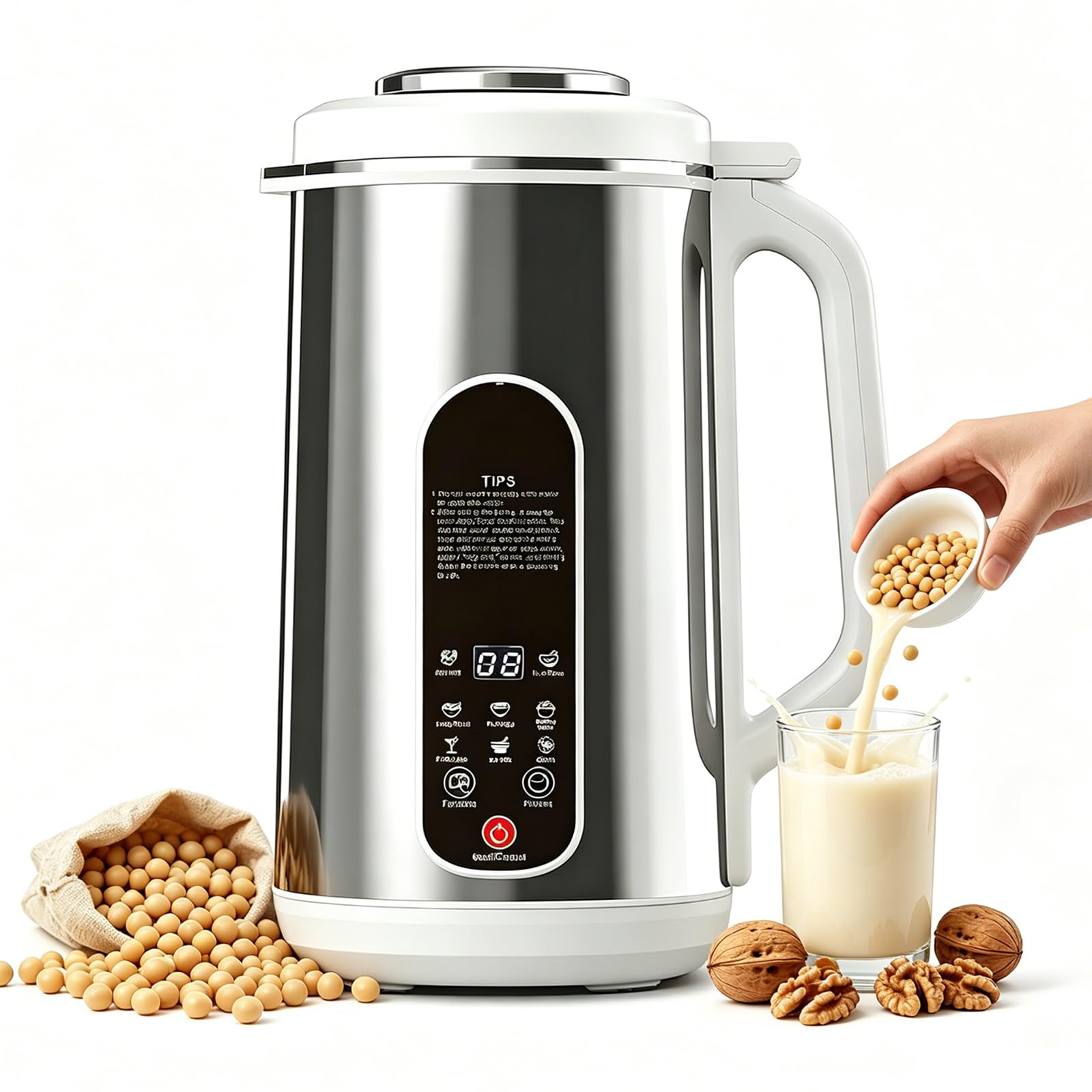 CHANGLKJ Automatic Soy Milk Maker, 1.2L Nut Milk Maker Machine with Self-Cleaning & 24H Delay Start, 12 Blades and Makes Milk In 5min, Ultra Quiet, for Homemade Plant-Based Milk, Oat/Soy Beverages
