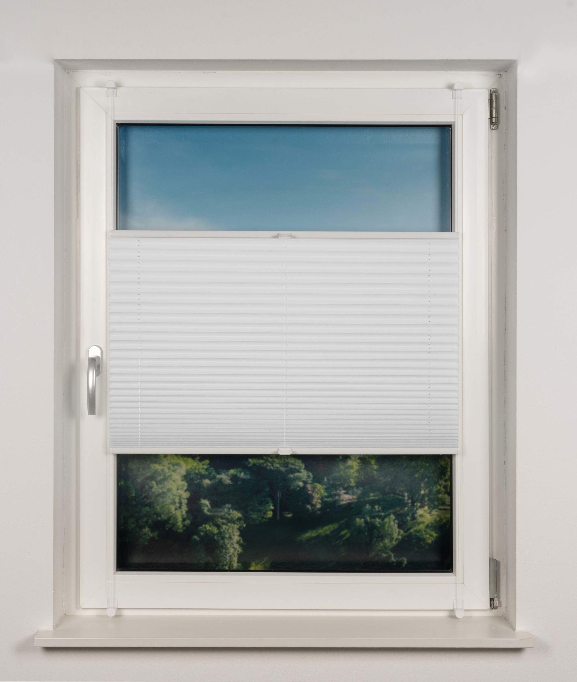 Plissee Klemmfix auf Maß für alle Fenster innen, ohne Bohren, Montage Klemmträger Sonnenschutz Sichtschutz Rollo Blickdicht Weiß B: 71-80 cm, H: 201-250 cm