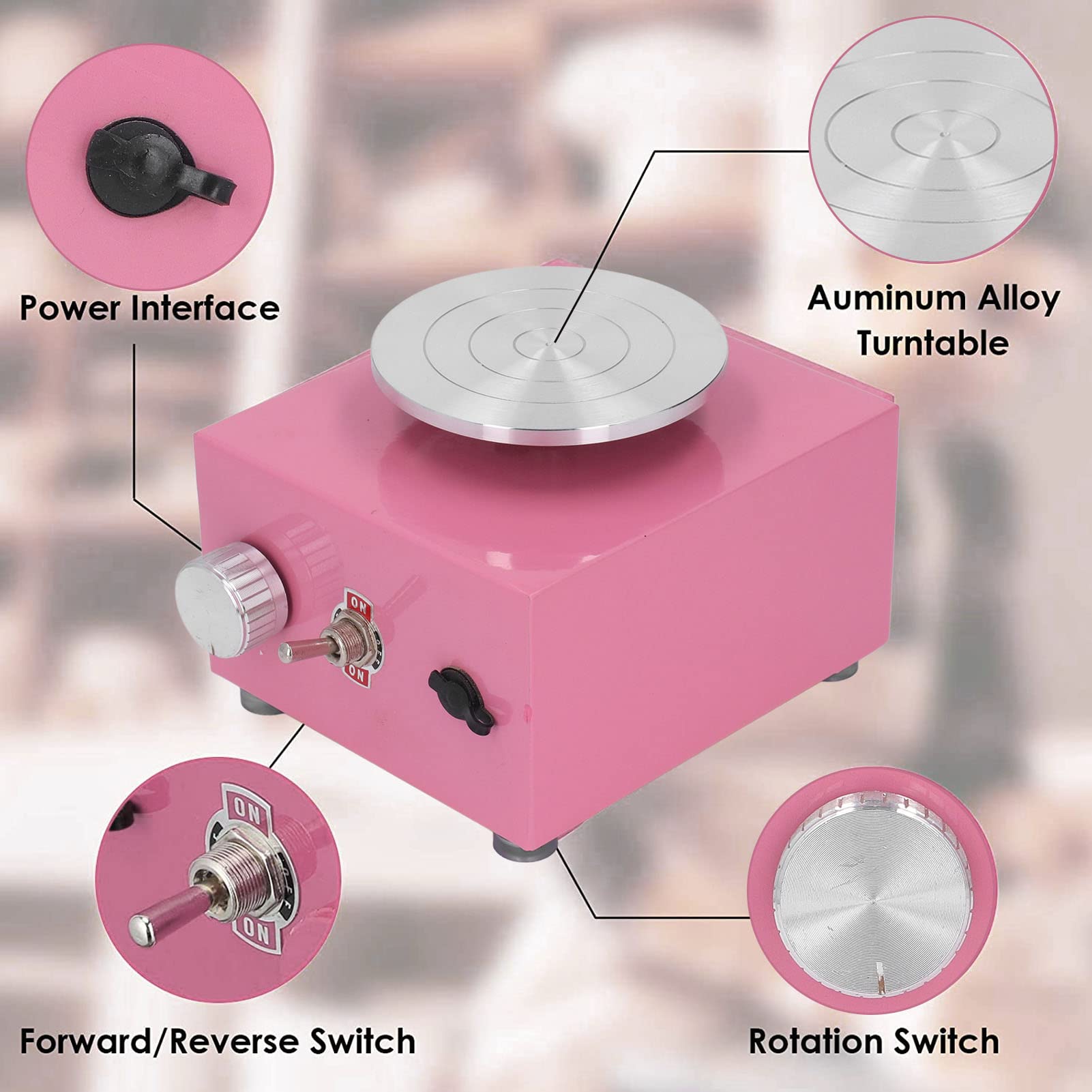 Fockety Mini Torno de Cerámica, Máquina de Rueda de Cerámica Ajustable de 0-2000RPM, Rueda de Cerámica Eléctrica con Lavabo Desmontable para Niños para la Enseñanza de Cerámica Escolar, Bricolaje(EU)