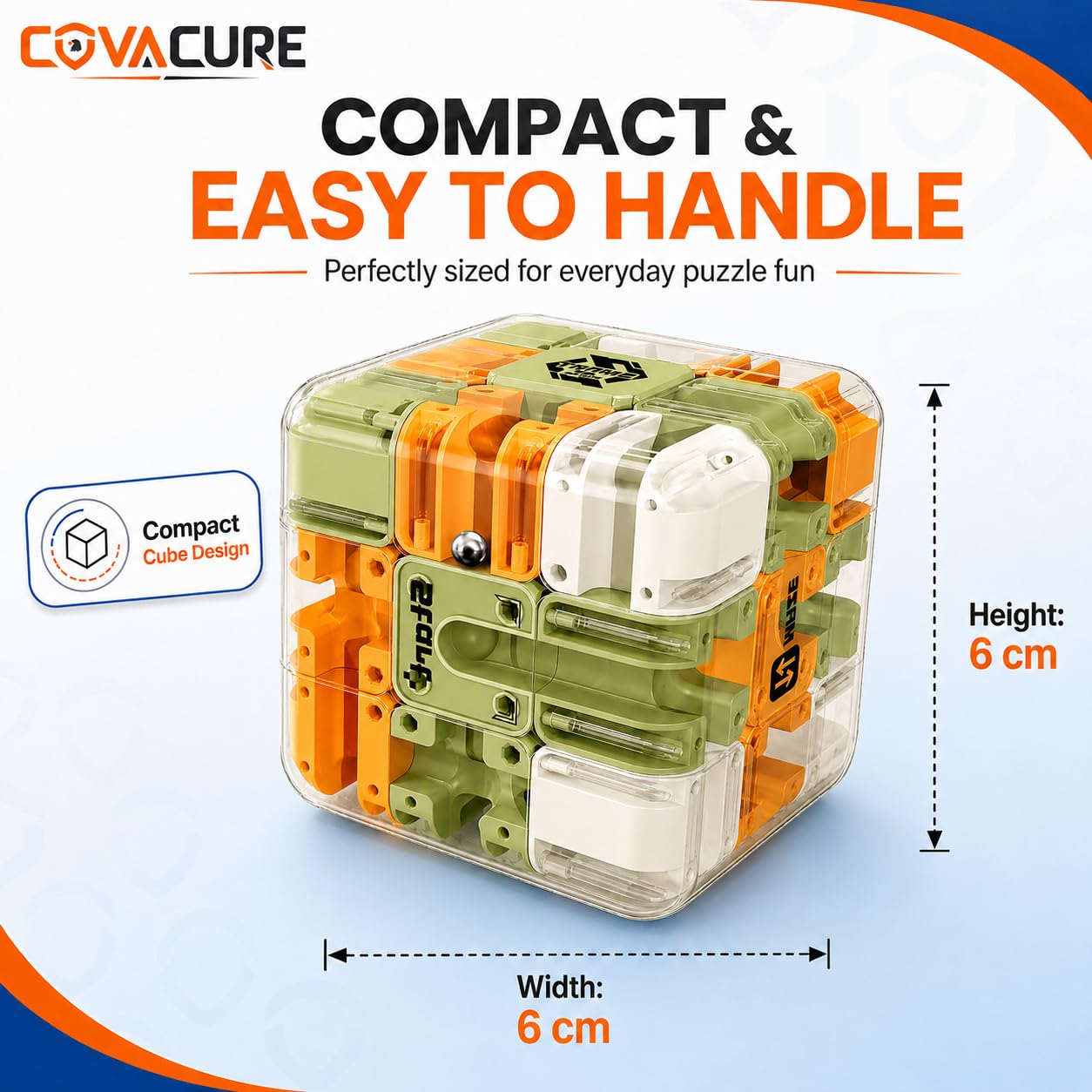COVACURE 3D Maze Puzzle Cube with Metal Ball Inside, Transparent Handheld Marble Run Brain Teaser Game for Kids & Adults, Engaging Brain Teaser, Stress Relief Challenge (6 CM) — Amazon image 2