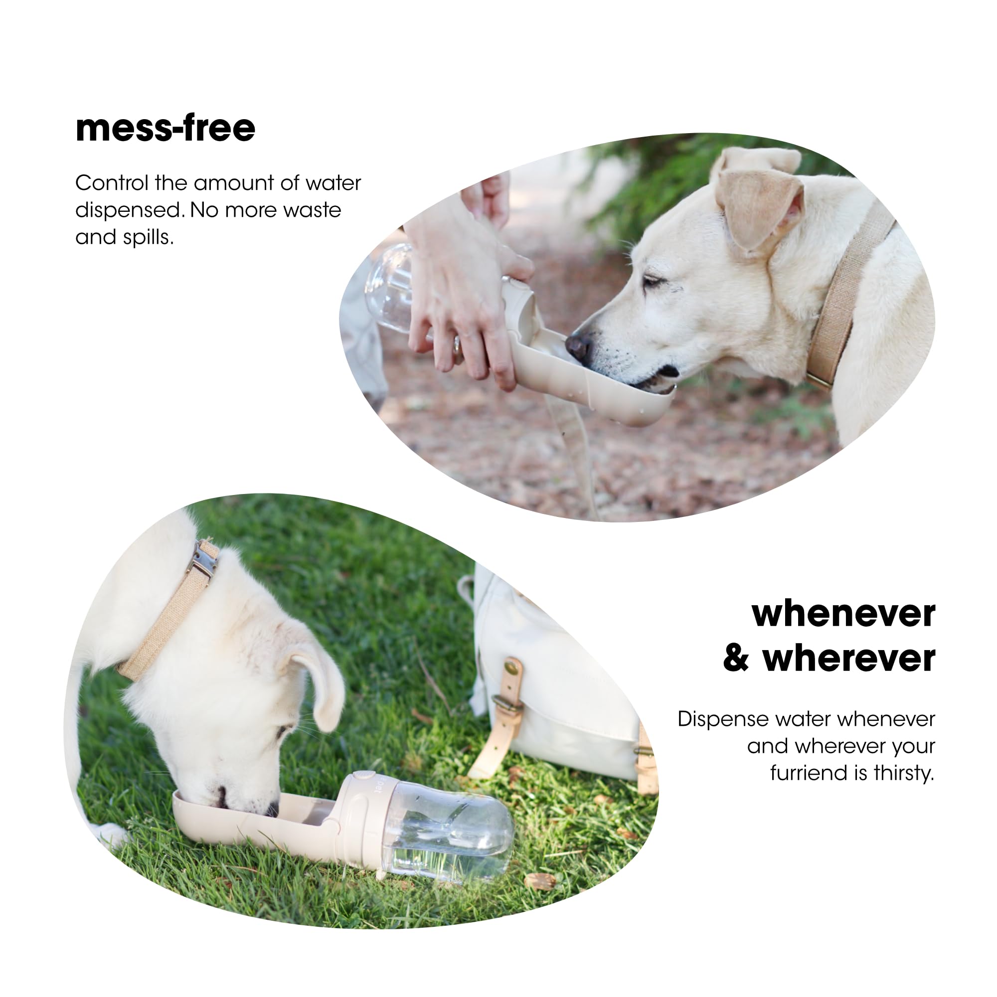 Pebble Pet Foldable Pet Water Bottle, 10oz Lightweight Travel Water Dispenser with Filter, Portable Drinking Bowl, for Dog, Cat, Leak-Proof, BPA Free, on-The-go for Outdoor Walking and Hiking (White)