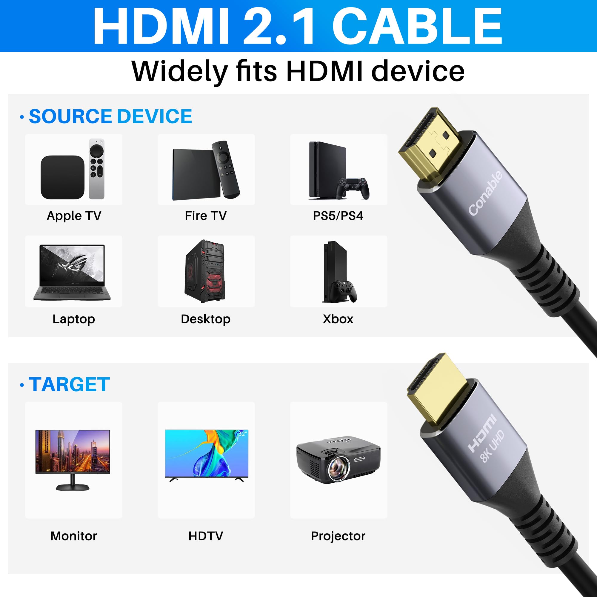 8K 60Hz HDMI 2.1 Cable de 25 pies