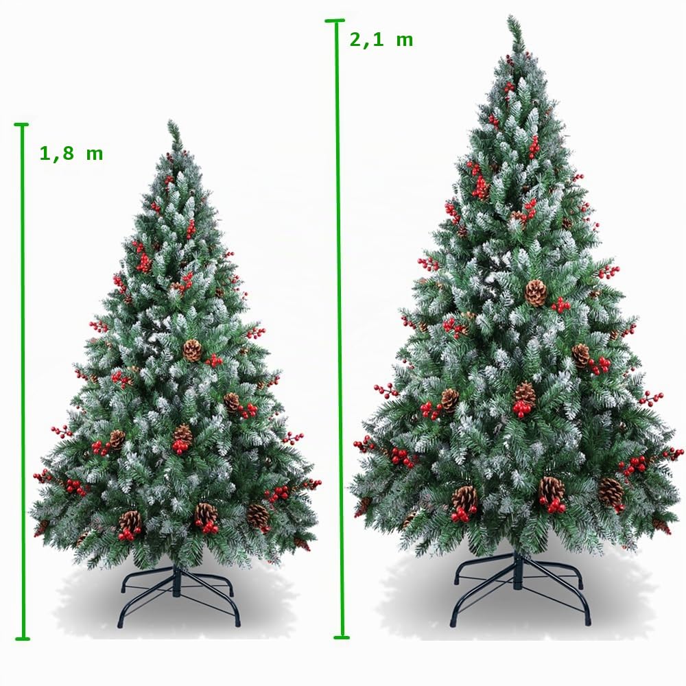 AGM Árbol de Navidad Artificial, árbol de Navidad Verde Abeto, 720 Puntas, Agujas de Pino mezcladas | Bayas Rojas | Bisagras | Base de Metal, Material de PVC, decoración del hogar Boutique 180cm