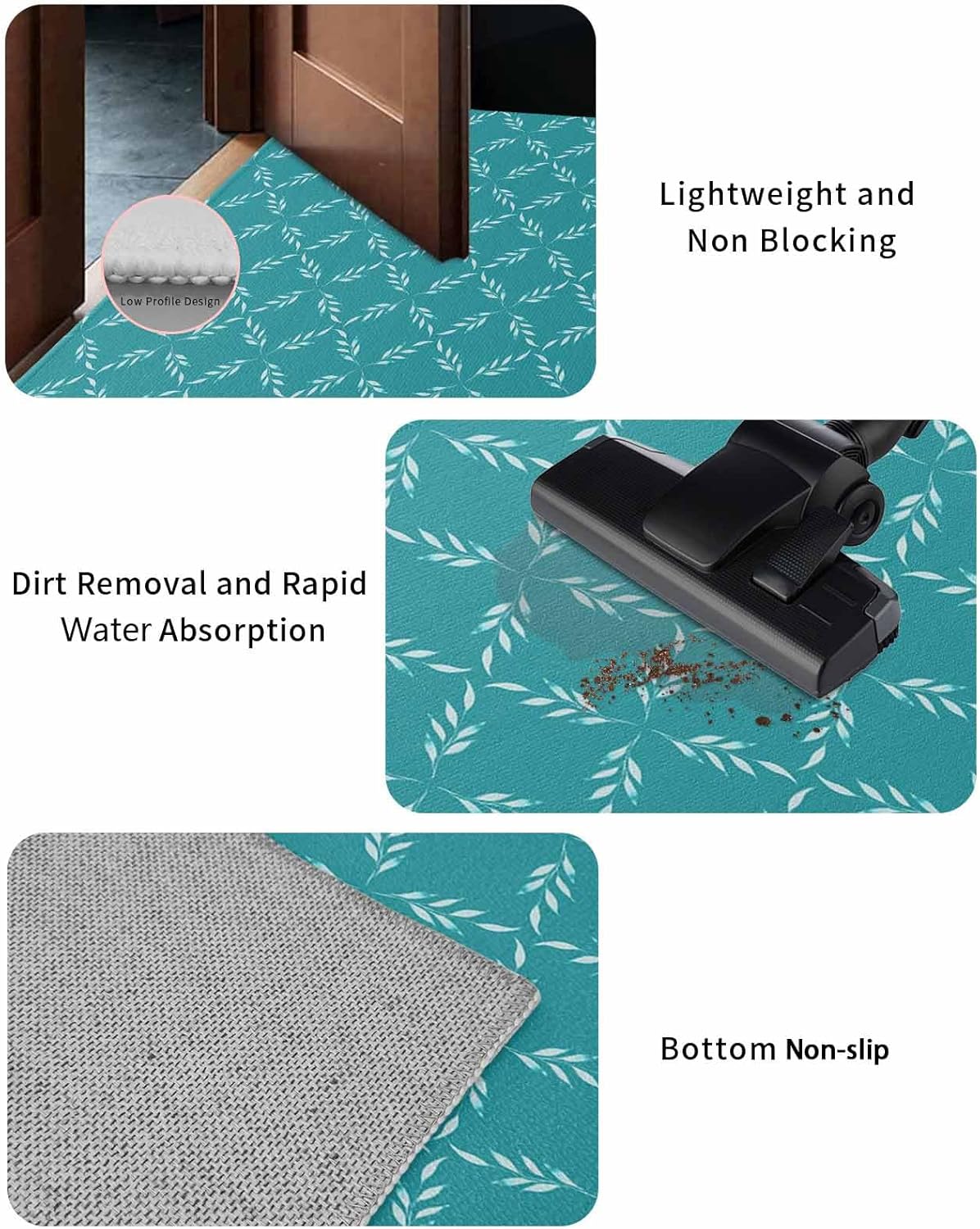 Front Door Mat, Non - Slip Absorbent Teal Green Modern Door Entry Mats, Doormats Indoor/Outdoor Entrance Small Rugs, Geometric Diamond Trellis Patterned Doormat - Floor Mats for Home 24x36 Inch