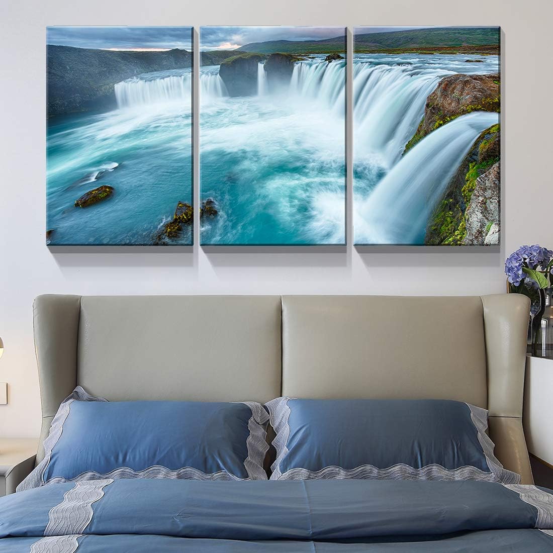 Denozer - 3 Panel Landscape Canvas Wall Art for Home Decor Blue Waterfall Painting The Picture Print On Canvas Seascape Wall Decor for Living Room,Ready to Hang - 18"x24"x3 Panels 18x24 inches x 3 pcs Artwork-43