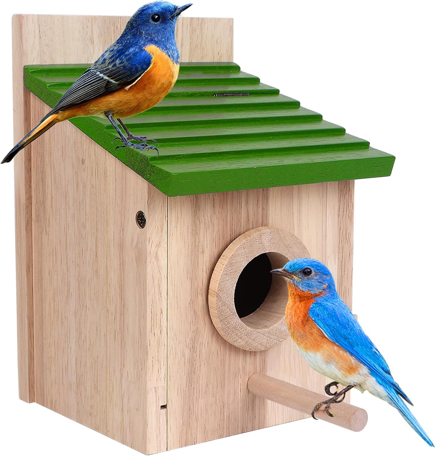 Bird House for Outside with Predator Guard Natural Wooden Bird Houses for Outdoors with Pole Finch Bluebird Cardinals Hanging Birdhouses Clearance Garden Country Cottages (Green, Normal) (Pack of 2)
