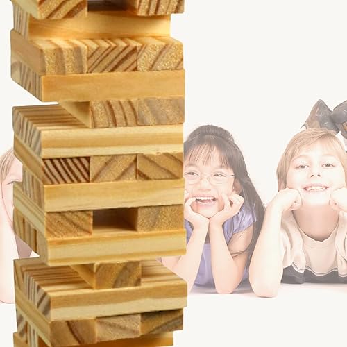 Miniatura 3 de KS Tumbling Tower Juego de 72 piezas desafiantes bloques de construcción apilables de madera para mochileros, juego nocturno para fiestas en casa,