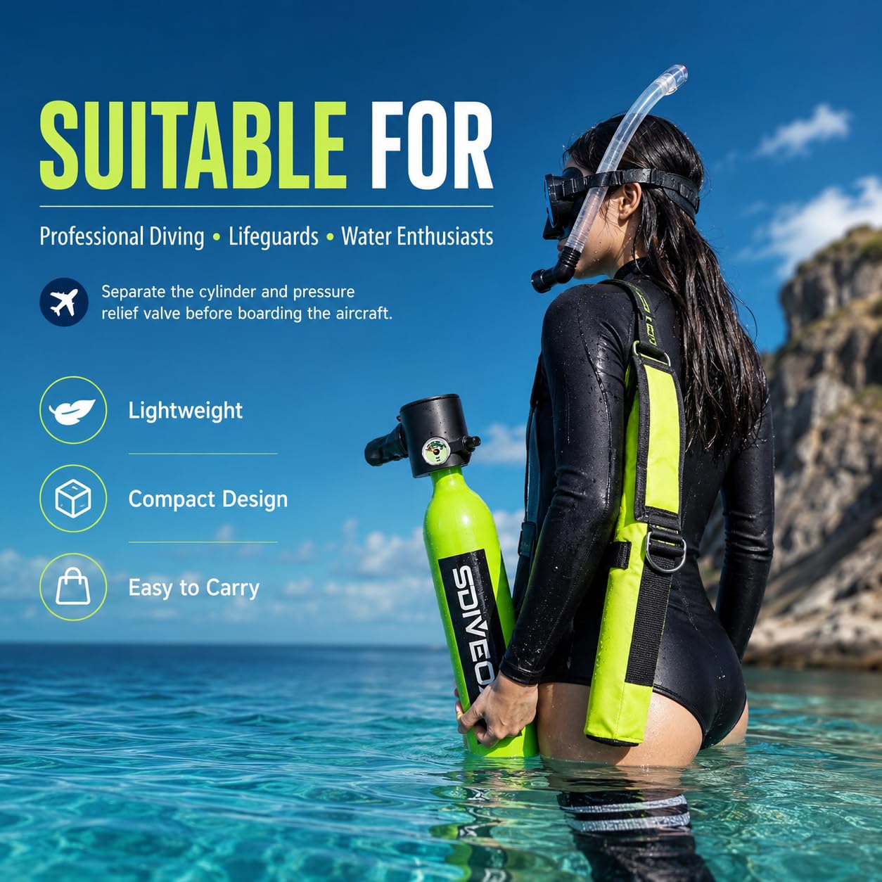 Mini bombola subacquea da 0,5 l, set di bottiglie di ossigeno portatile con pompa a mano, attrezzatura per snorkeling per allenamento subacqueo