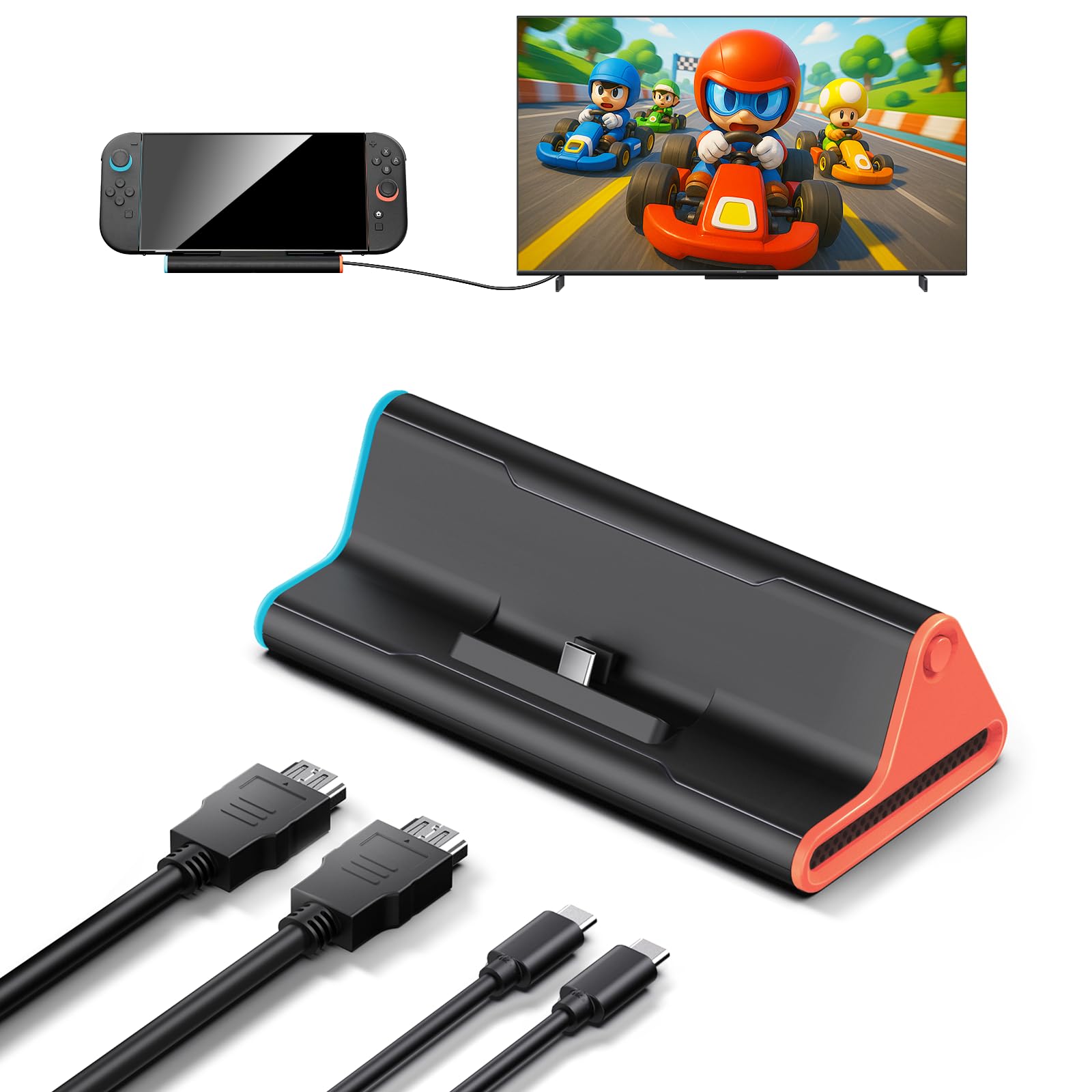 Switch 2 Dock, stacja dokująca Switch 2 z kablem HDMI i kablem do ładowania 60 W, przenośna stacja dokująca 4K do konsoli do gier Nintendo Switch2, podróżna stacja dokująca, zestaw akcesoriów do