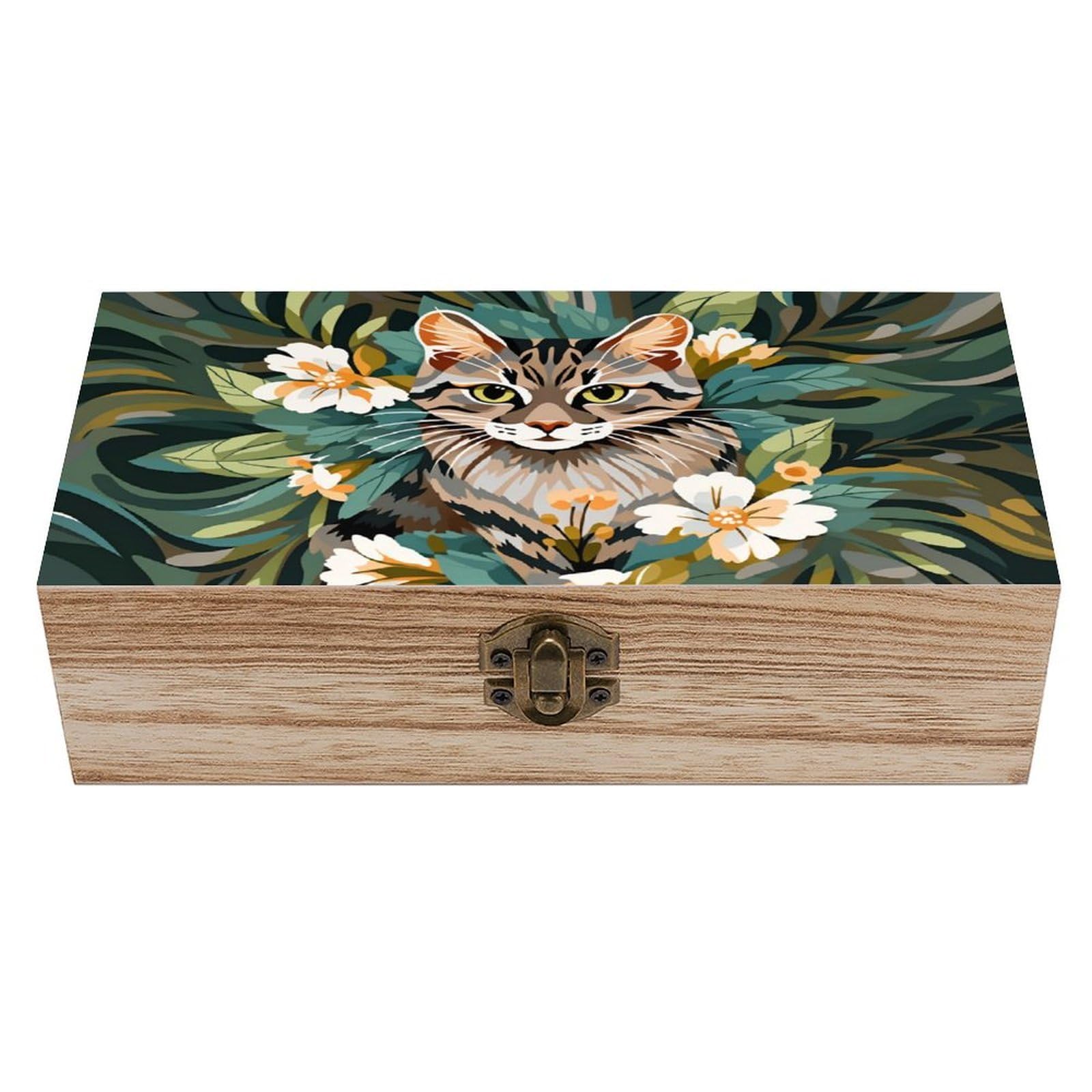 asbwuo Leopard Cat Vintage Wooden Keepsake Box