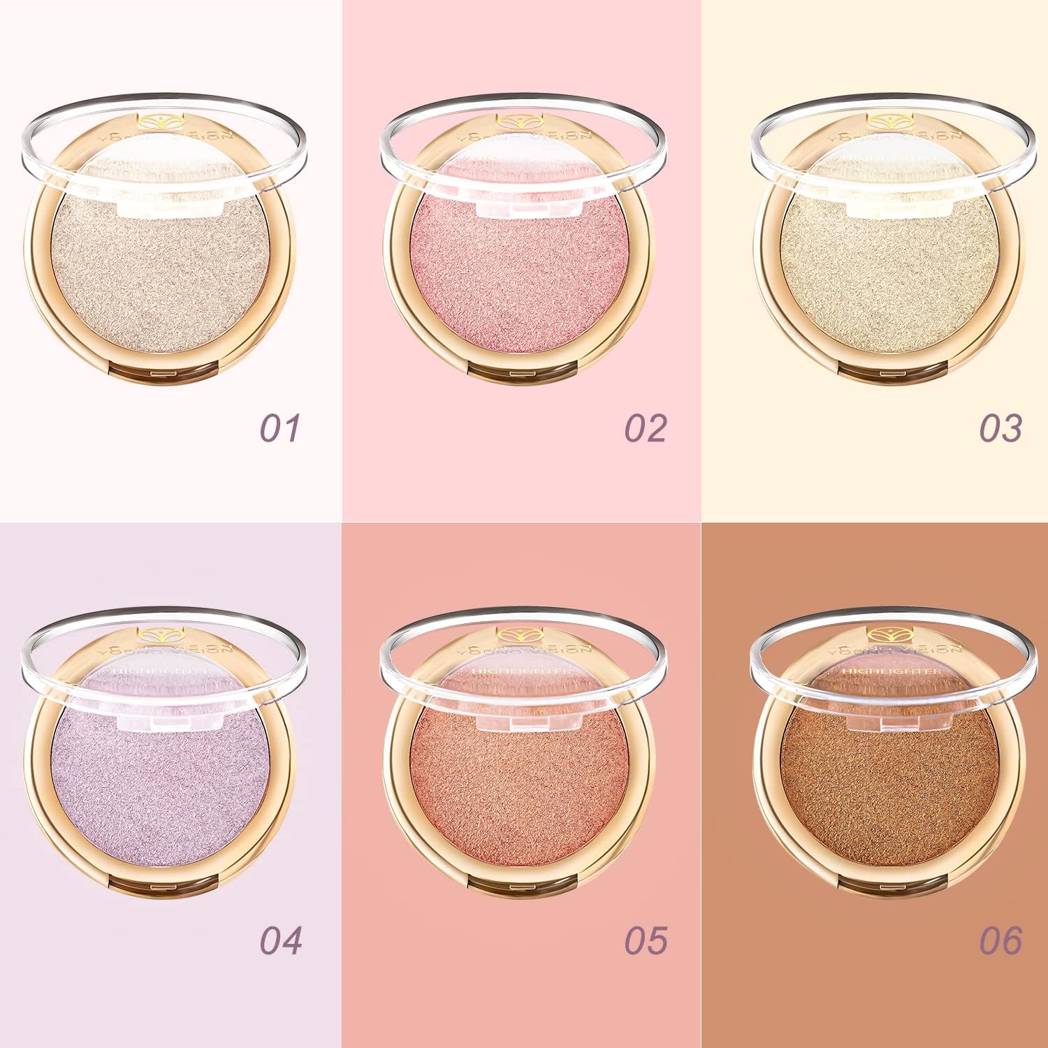 YOUNG VISION Pressed Powder Highlighter, Baked Natural Glow Contour Powder & Face Highlighter, Cruelty Free, Shimmer Highlighting Makeup for Face, Eye, Eyeshadow, Body, Skin (White)