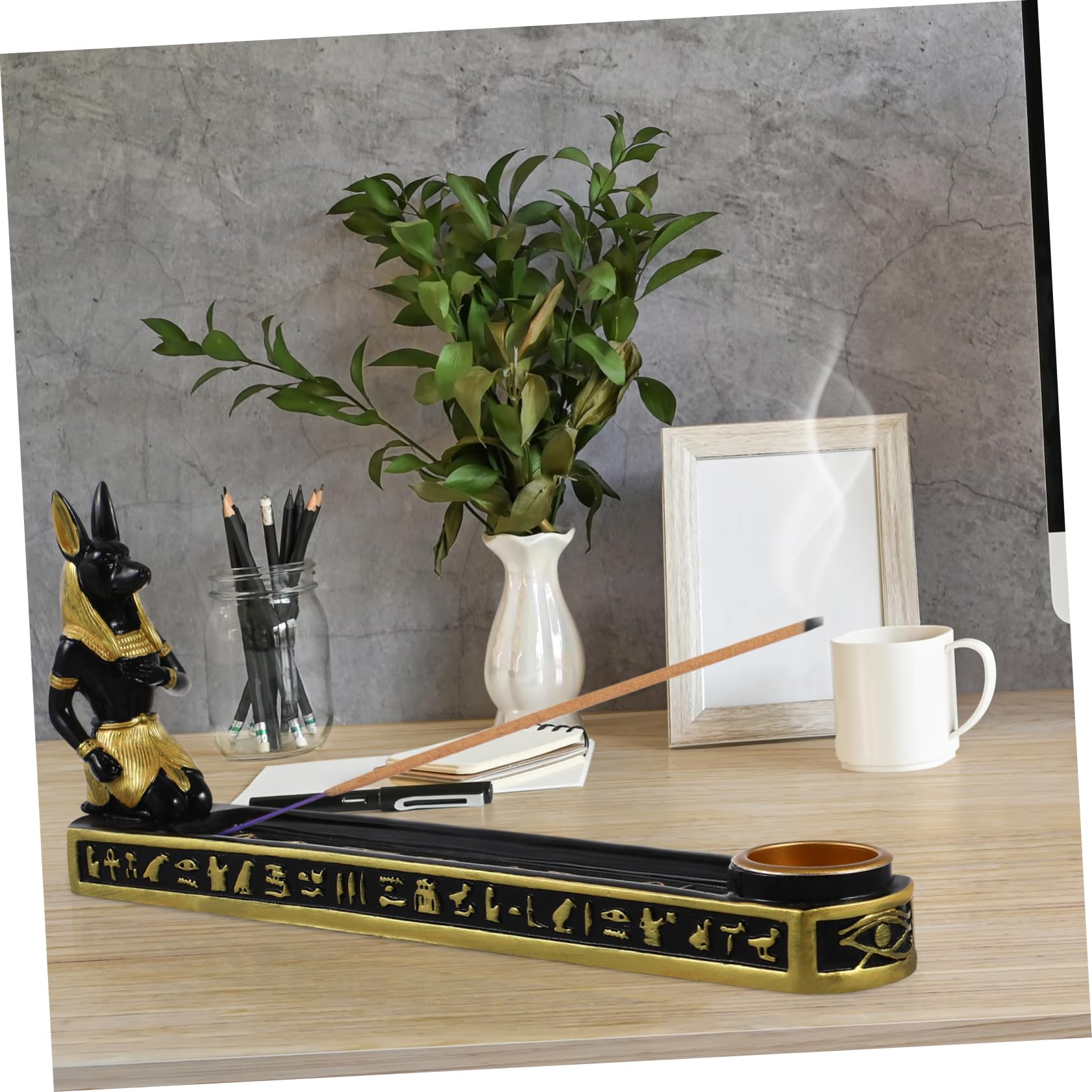 Porta Incenso in Resina Egizia Vassoio per Bastoncini di Incenso Feng Shui Creativa Resistente e Facile da Pulire per Soggiorno Meditazione e Yoga