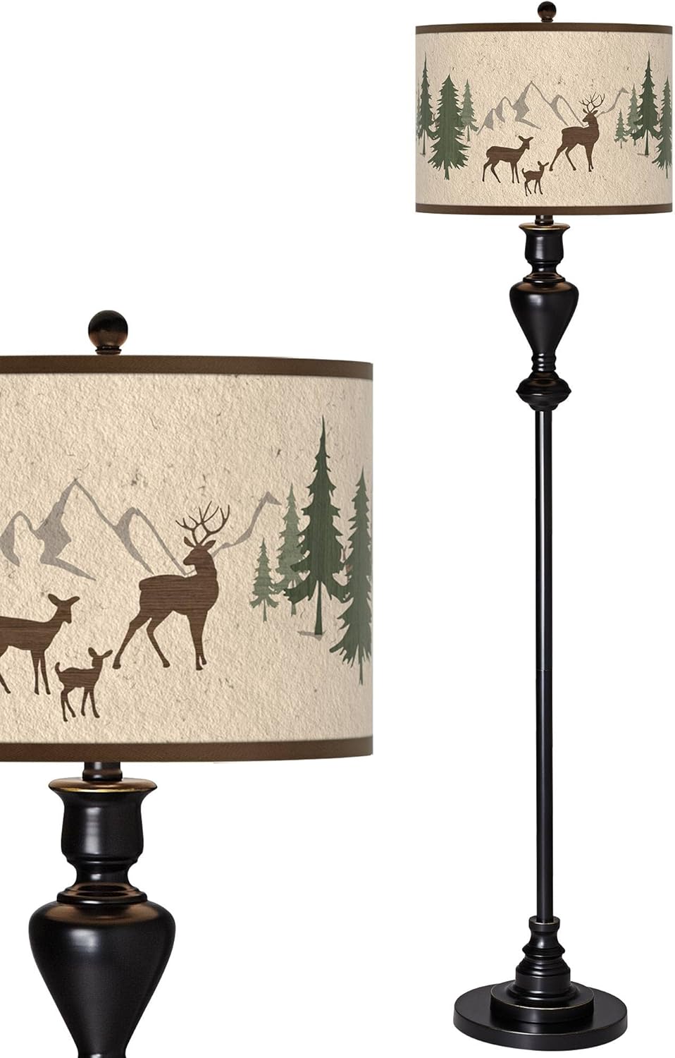 Giclee Glow 58" High Rustic Deer Lodge Print Shade Black Bronze Floor Lamp
