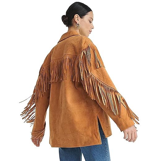 FOMELY Fringe Jacket Women Suede Jacket Faux Casual Fringe Long Sleeve Fall Vintage Western 2025 Cowgirl Outfits With Pockets