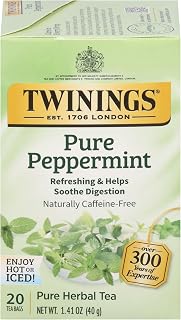 Twinings Pure Peppermint Herbal Tea, 20 Individually Wrapped Bags - Naturally Caffeine-Free, Refreshing Minty Flavor, Hot or Iced