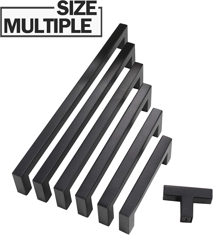 Probrico Matt Fekete Bútorfogantyú Szett 25db - 12mm Négyzet Profil, 128mm Furattáv, Rozsdamentes Acél Konyhai Szekrény Fiók Kilincs