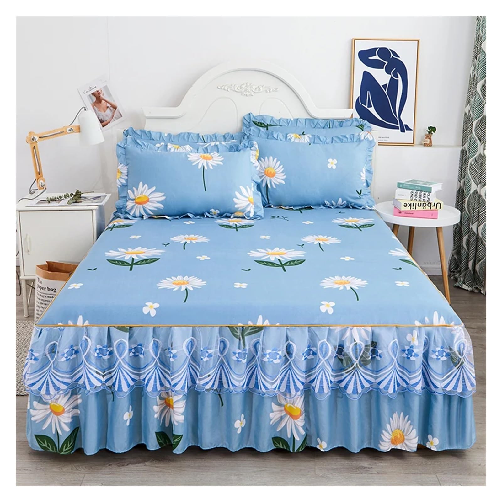 Falda de cama floral para renovar el estilo de su dormitorio y cubrir el somier con elegancia