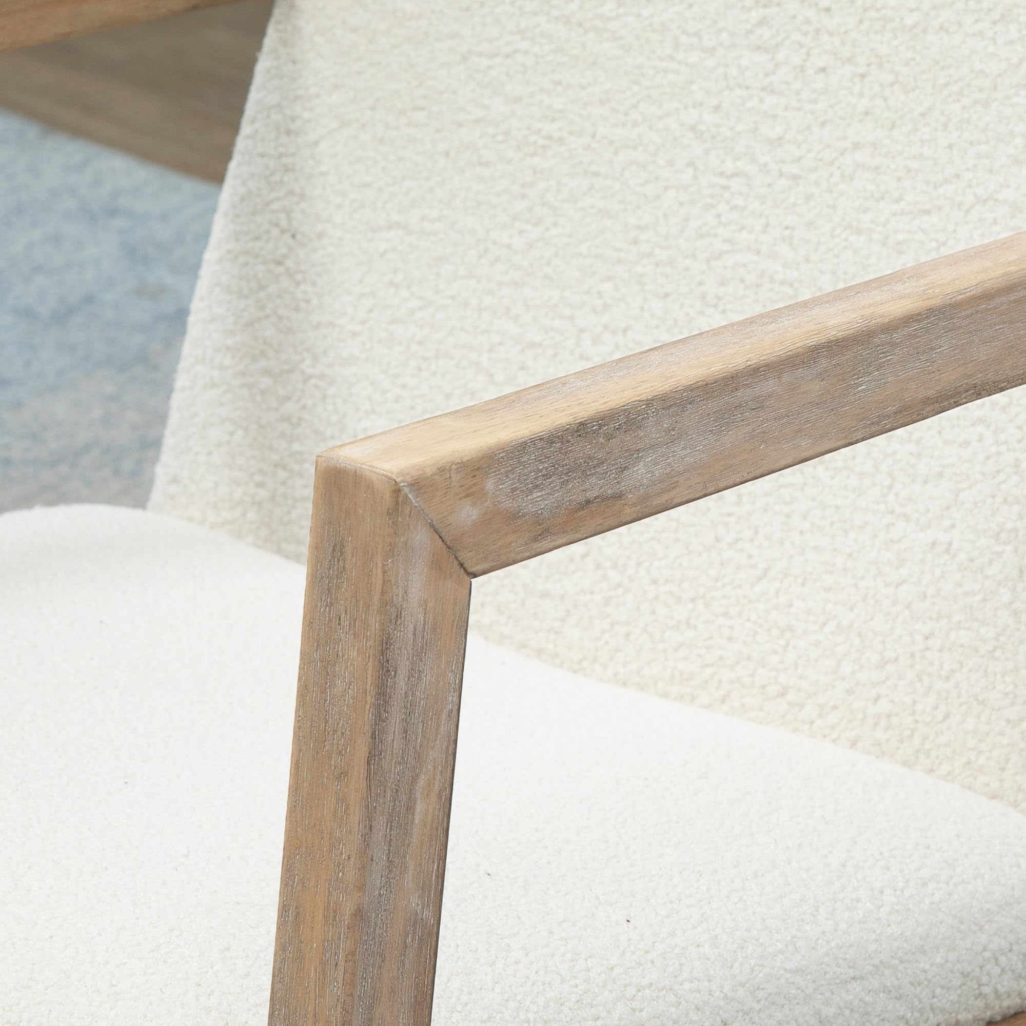 HOMCOM Sedia a Dondolo Minimal con Cuscini per Seduta e Schienale, Sedia per Soggiorno in Legno di Caucciù, Pile e Schiuma, 60x81x71 cm, Bianco Crema