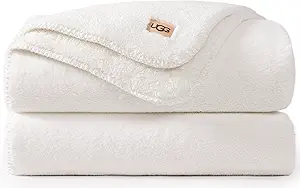 UGG Whitecap Plush Throw Blanket Fleece Lightweight Soft Cozy Throw for Couch or Bed Luxury Home Decor for Living Room Washable Hypoallergenic Blankets for Dorm Decor, 50-inch x 70-inch, White Snow