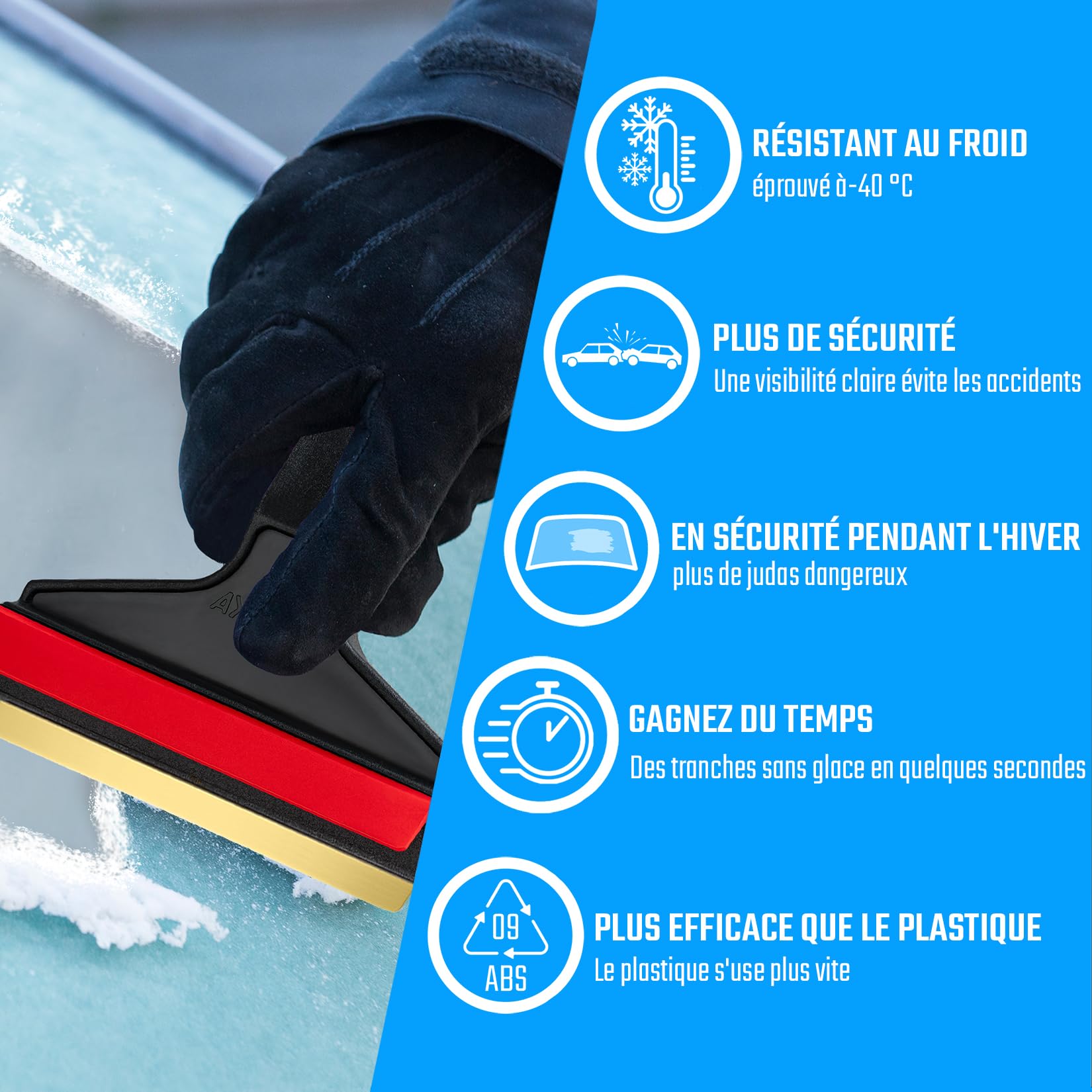 Grattoir Pare-brise Voiture 37 Cm – Lame En Laiton, Manche HIPS, Efficace Pour Glace Et Neige, Fabriqué En Finlande
