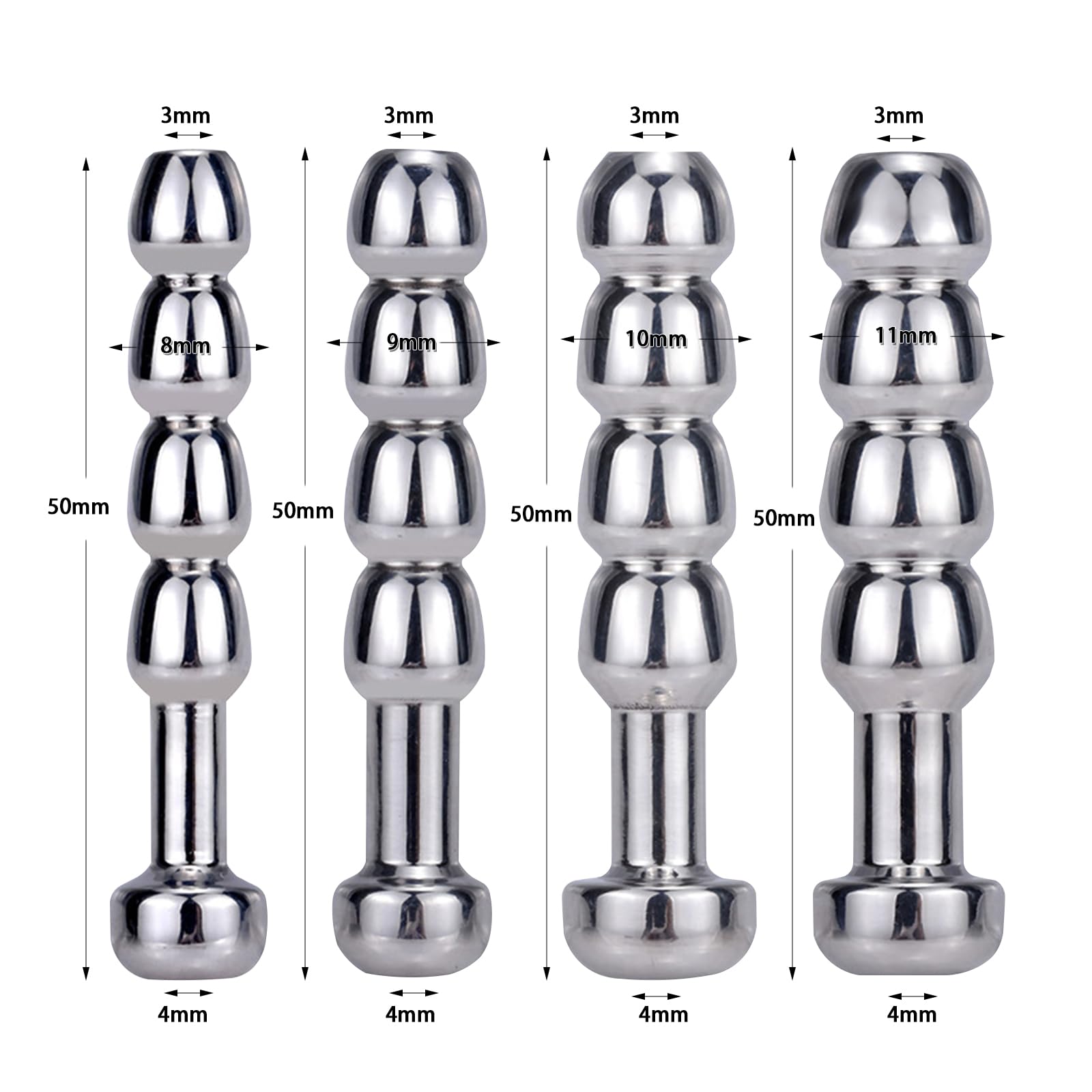 BDSMJOY Set di Dilatatori Uretrali in Acciaio inox, Pene Plug Perle per massaggio uretrale, Masturbatore uretrale sonde uretrali dilatatore per uomini (Φ8mm+9mm+10mm+11mm)