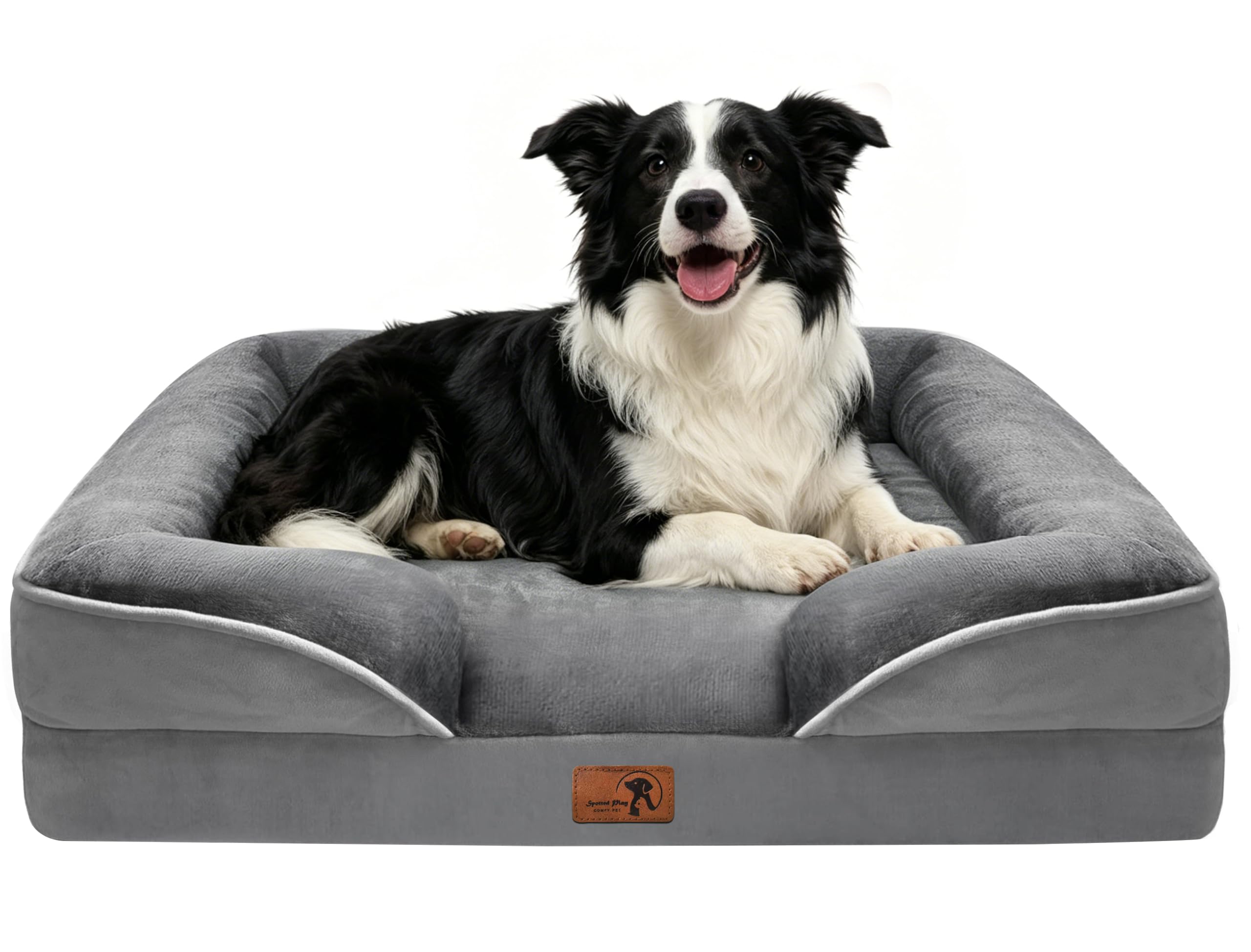 Spotted Play Orthopedic Dog Bed with Sides - Dog Sofa Beds for Large Dogs, Supportive Foam Pet Couch Bed with Washable Removable Cover, Waterproof Lining and Non-Slip