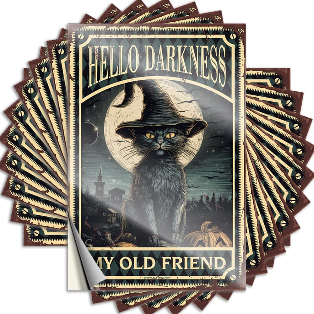 Stickers Teens | Western Bottle Black Cat Witch Halloween Hello Darkness My Old Friend for Stone(8X12CM)