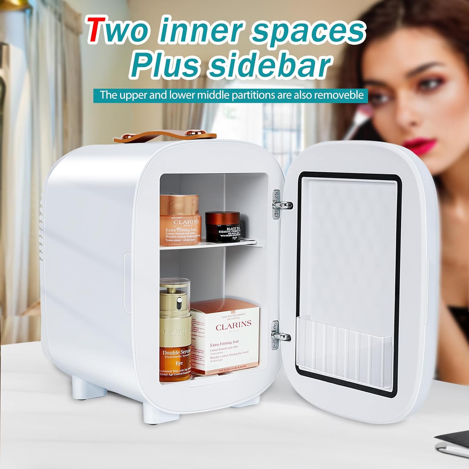 CAYNEL Mini Fridge Portable Thermoelectric 4L/6 Can AC/DC Cooler and Warmer for Skincare,Food,Beverage,Beauty & Makeup small Feidge for Bedroom,Car and Office (White)