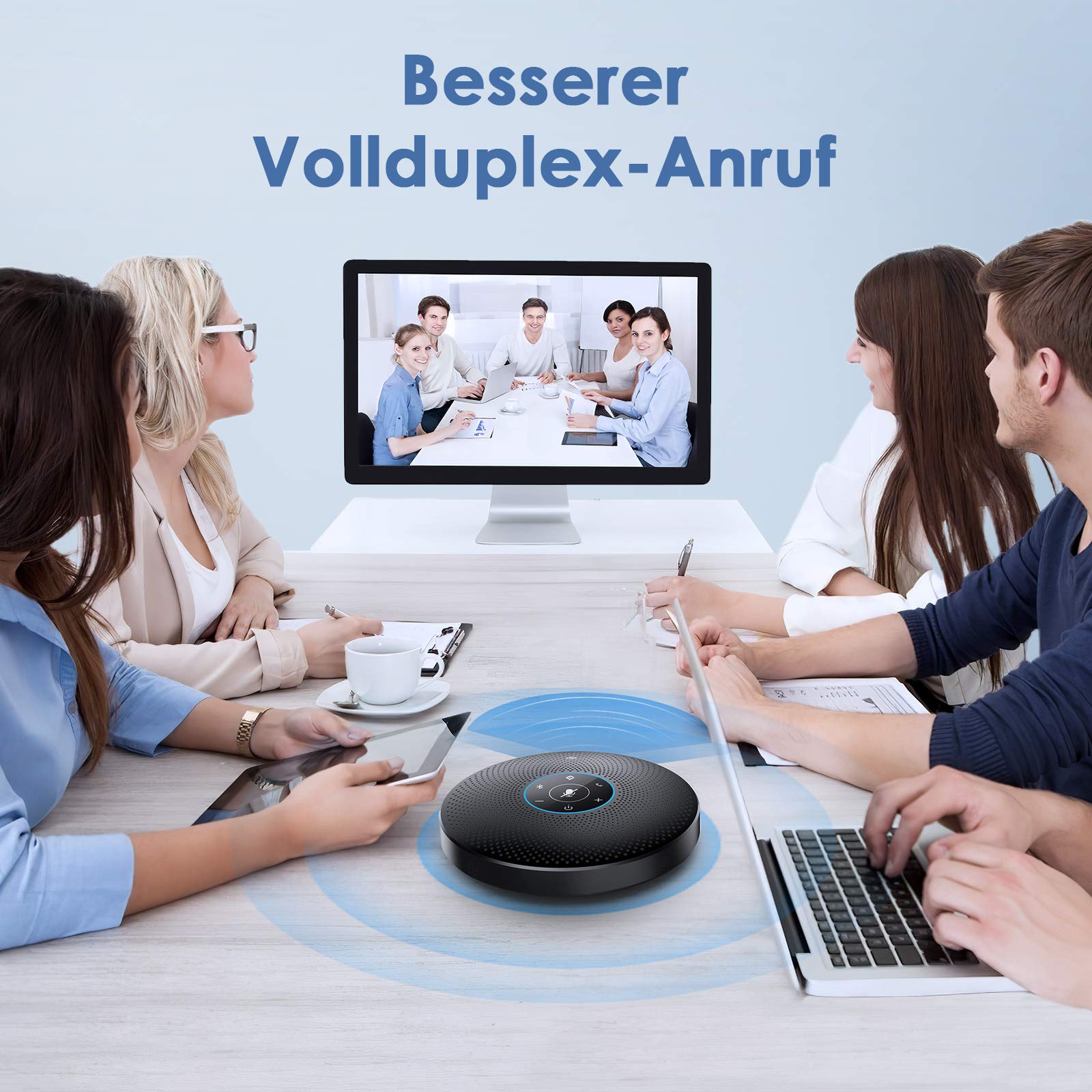 eMeet Bluetooth Konferenzlautsprecher - M2 Max USB Freisprecheinrichtung für 10-15 Personen, Speakerphone, PC Konferenzmikrofon mit AUX, Dongle, Vollduplex Anruf,Pulg and Play, für Skype, Zoom usw.