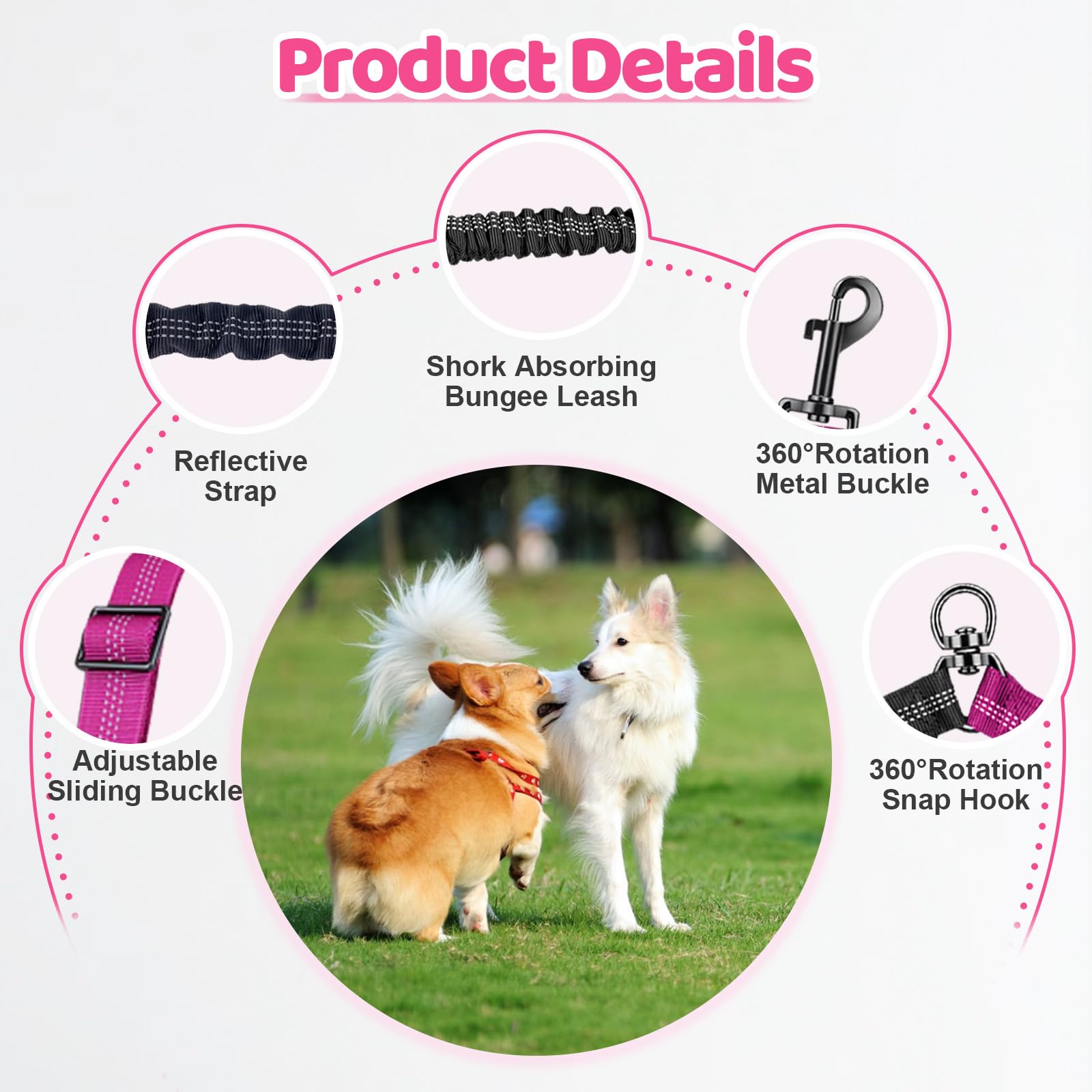 LEOSASA Double Dog Leash, 360°Swivel Tangle Free Splitter Attachment, 2 Dogs Multi-Functional Leashes - Image 3