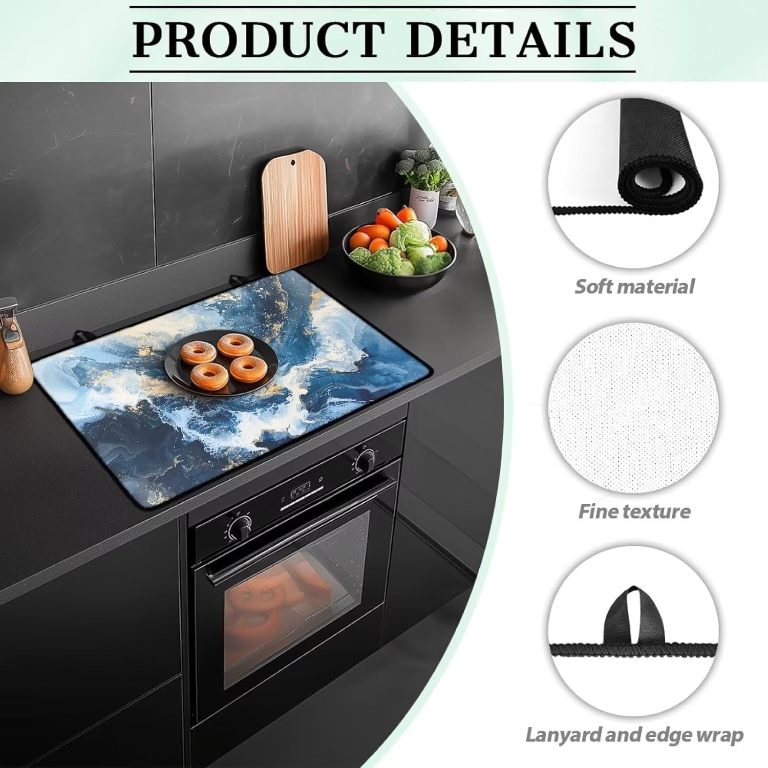 Poceacles Stove Top Cover Protector Glass Stove Guard Anti-slip Scratch Resistant Cooktop Protector Range Cover Extra Counter Space, 29'' x 21'', Gold Blue Marble