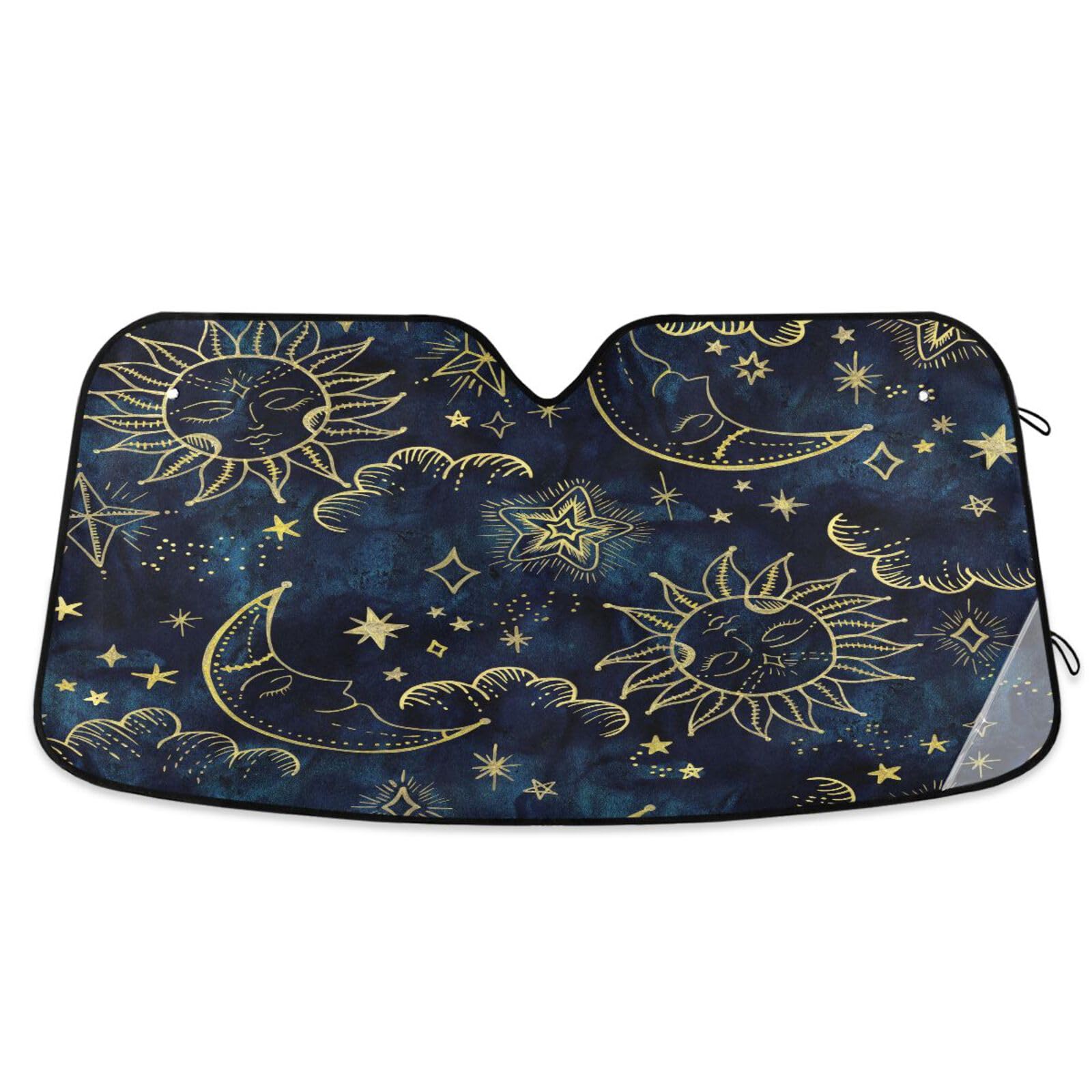 Sun Moon Boho Cosmos Astrology Car Windshield Sunshade,Foldable Sun Shade Keeps Your Vehicle Cool, 55" L x 27.6" W, Universal Fit for Most Cars SUVs