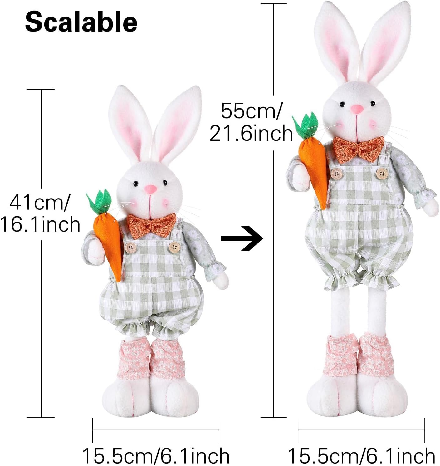 Hotfiary Easter Bunny Gnomes Plush Decoration, 21.6 Inch Large Standing Swedish Tomte Gnome with Telescopic Legs, Spring Cute Rabbit Figurines Santa Gnome Ornaments for Home Easter Party Decorations