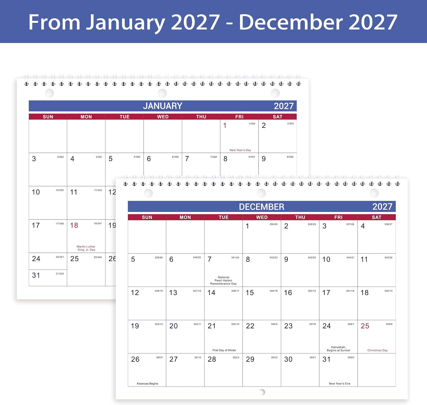 2027 Calendar - 2027 Wall Calendar, JAN. 2027 - DEC. 2027 | 8.5" x 11", Lined Memoranda Pages, Thick Paper, Twin-Wire Binding, Holidays, Minimalist Style for Home Office thumbnail