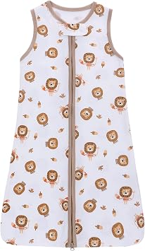 Baby Sleep Sack, Toddler Sleeping Sack Kids Bags Bag Unisex Sleeveless 100 Percent Cotton with 2 Way Zipper, All Season Pajamas 0-6M, White Lion
