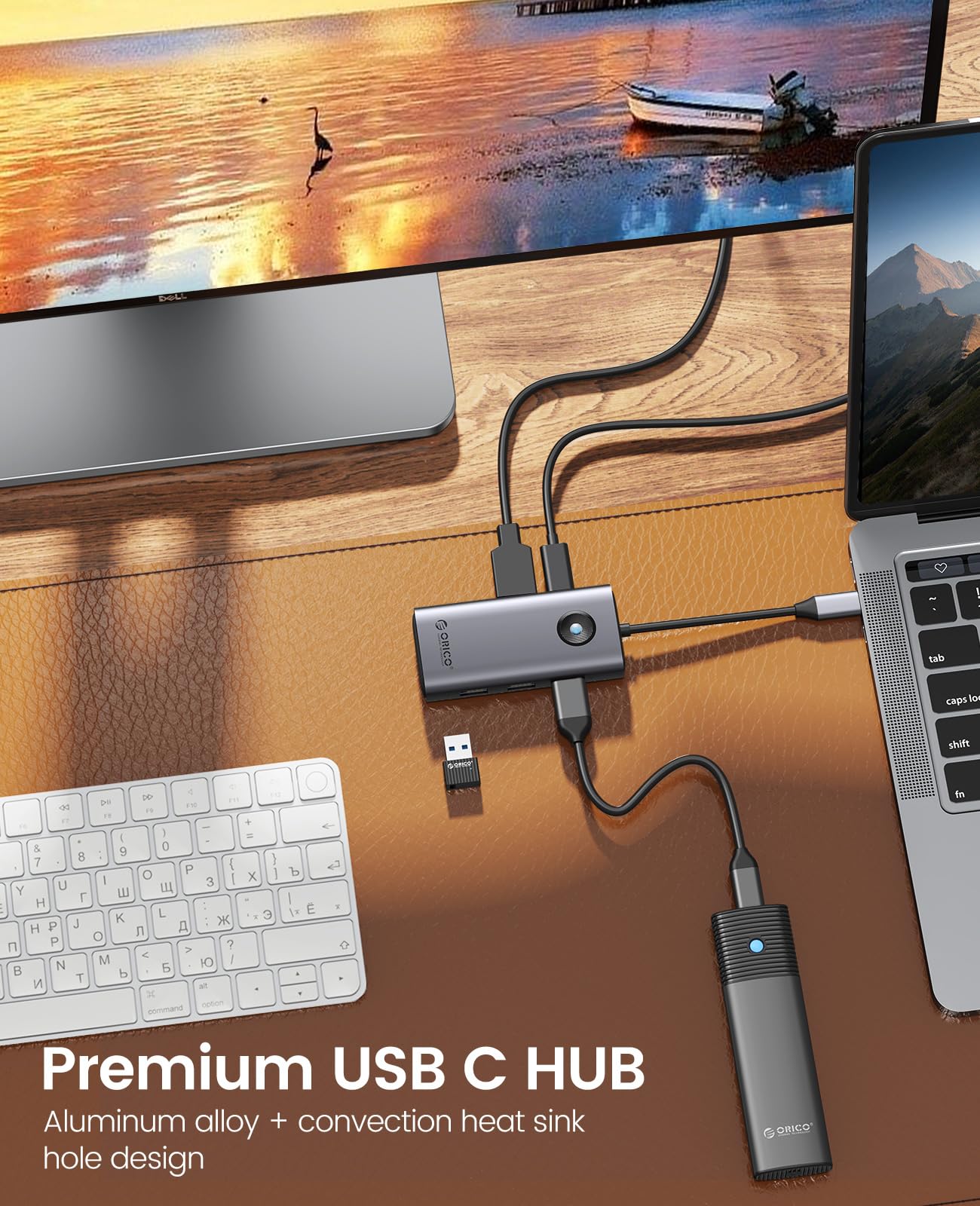 ORICO Stacja dokująca, 6 w 1 USB C Hub Dock z HDMI 4K+PD100W+4×USB3.0, adapter USB 3.0 z wieloma portami do MacBook/Dell/HP/Surface