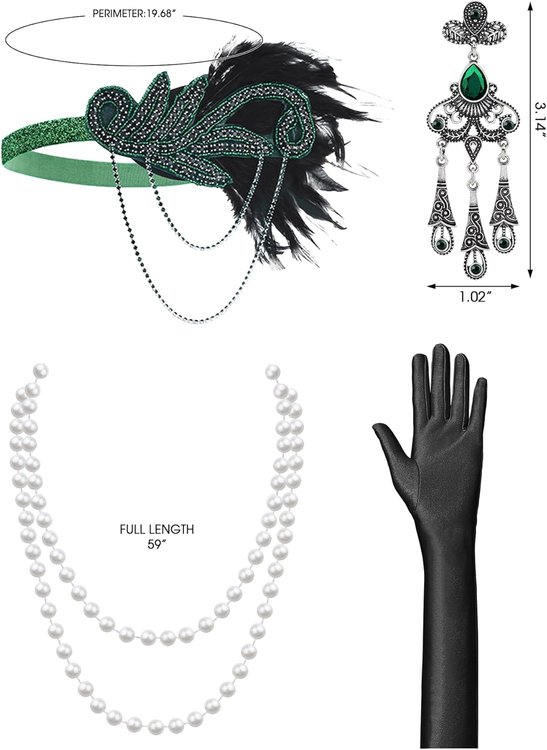 MTITE 1920s Flapper Dresses for Women, Great Gatsby Dresses Roaring 20s, Fringed Sequin Costume with Accessories Set