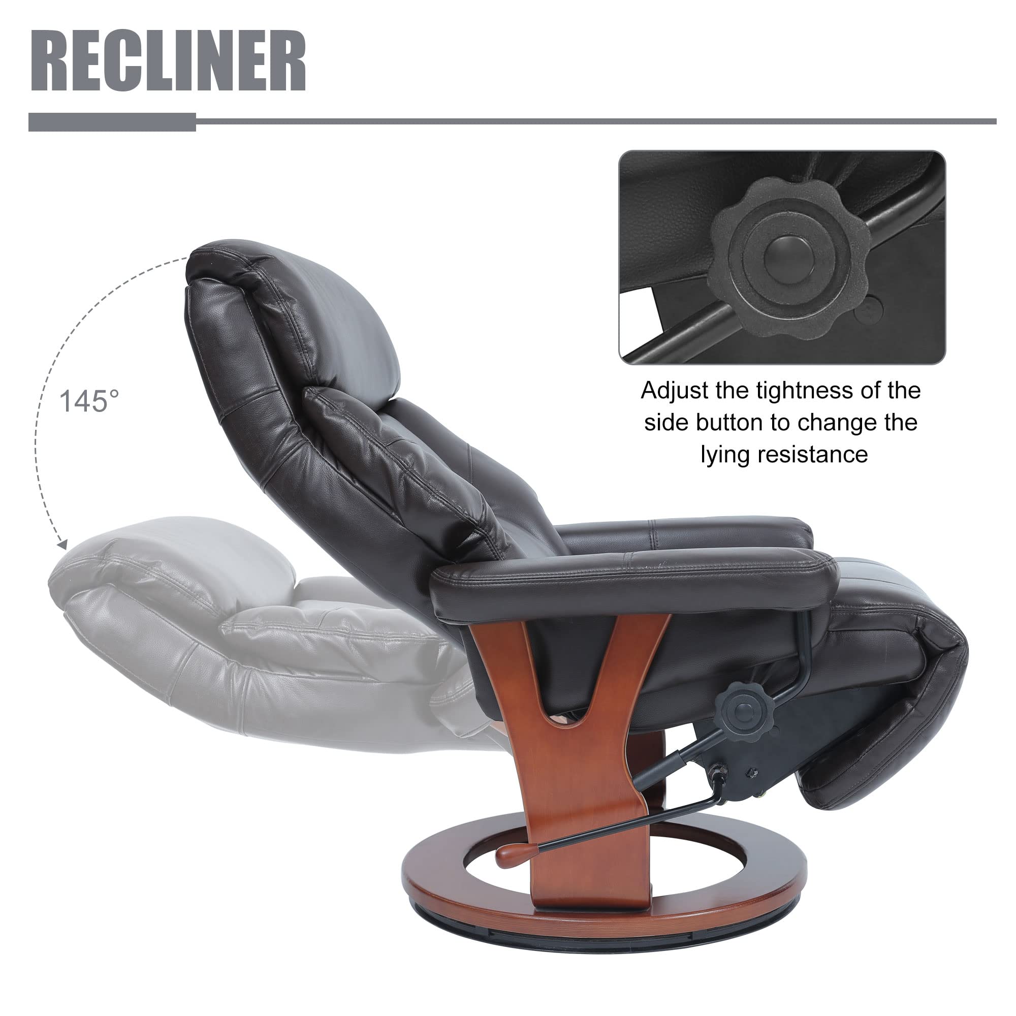 Euro Chair Recliner Pu Leather Recliners With Wood Base Adjustable