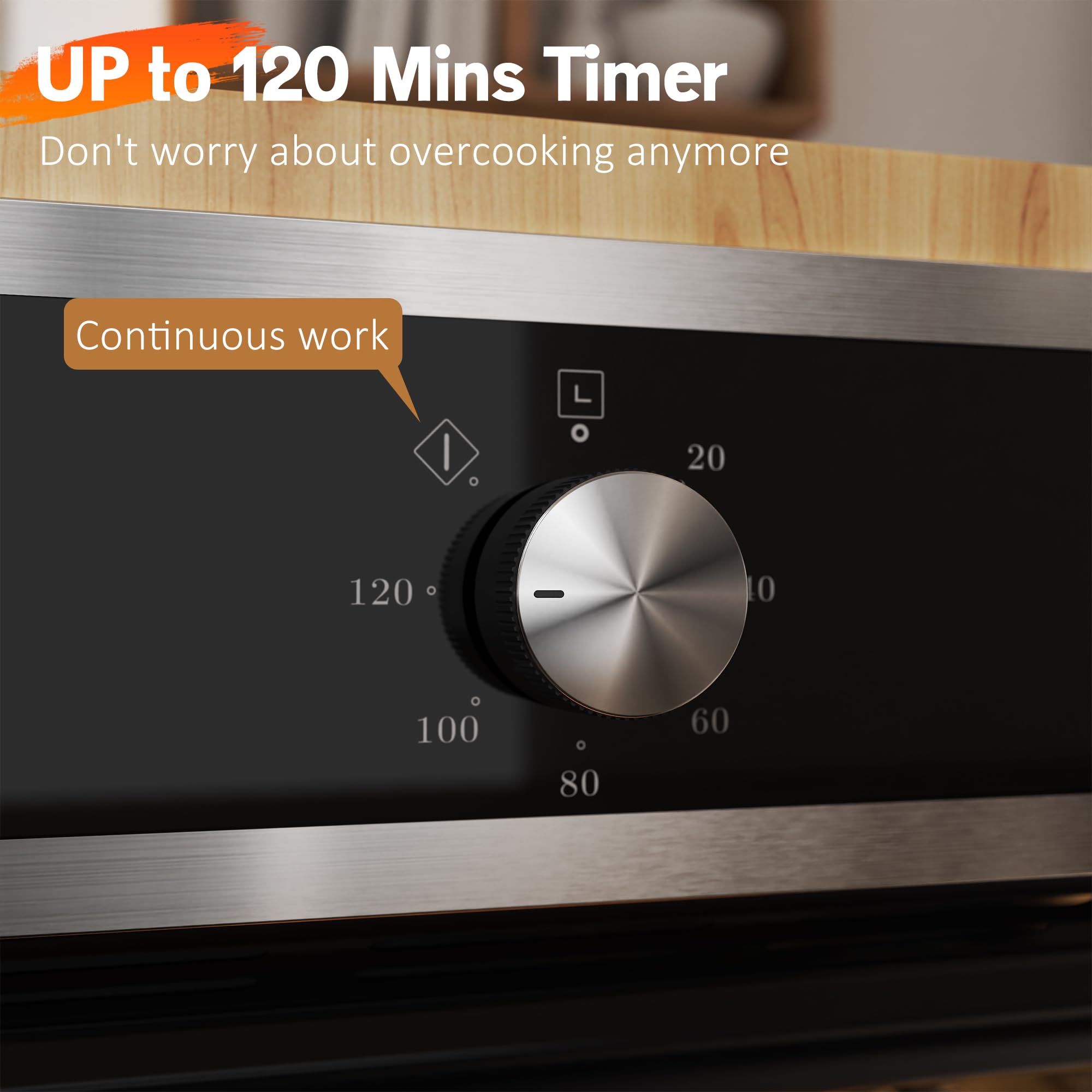 Karinear Electric Oven 60L Built in Knob Control 6 Functions 2200W Plug and Play 220V 60cm Wide Black with 120 Timer — view 7