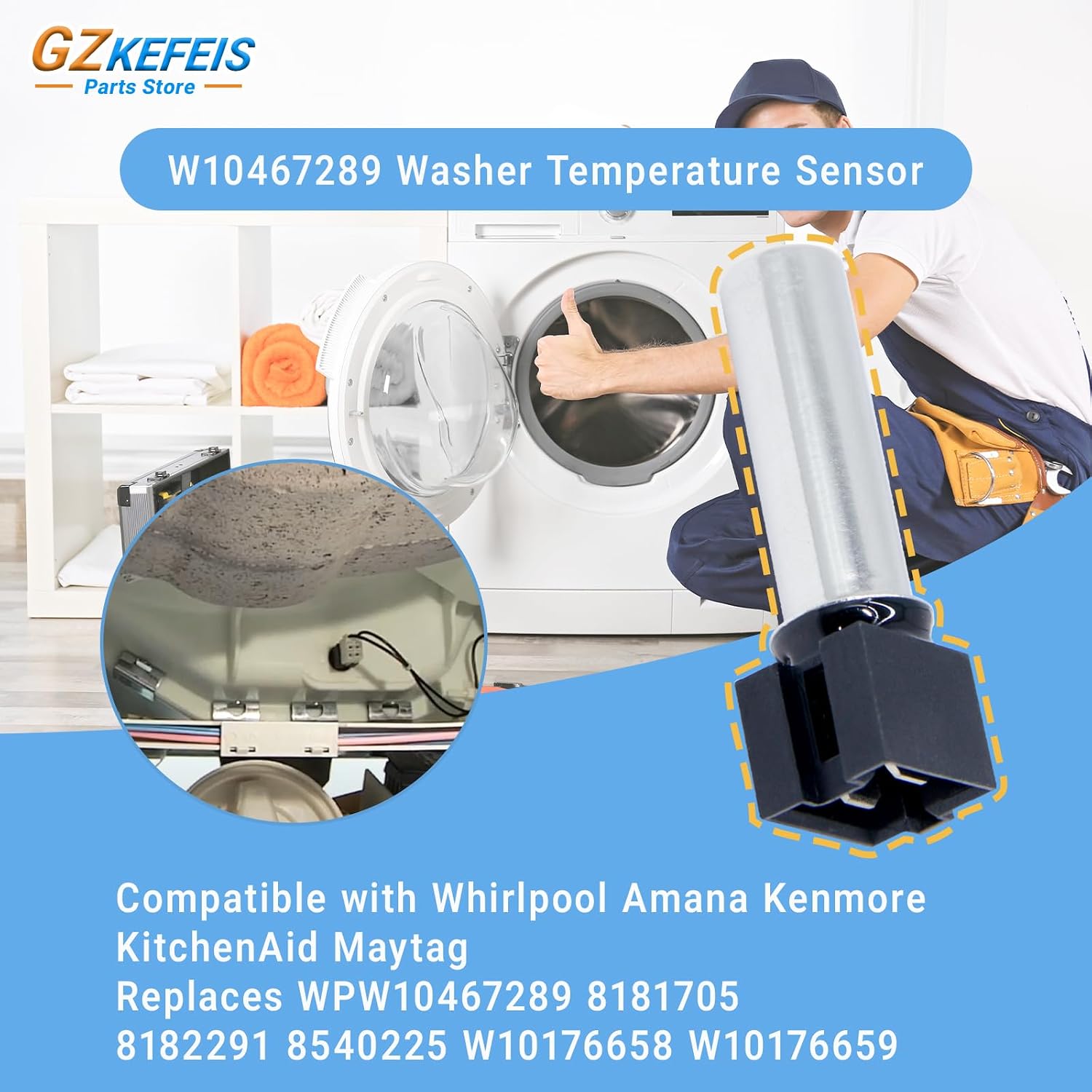 W10467289 Washer Temperature Sensor Replacement 2 Pack Compatible with Whirlpool Kenmore Amana Maytag KitchenAid Washers Replaces 8181705 8182291 8540225 8540226 W10176658 W10176659