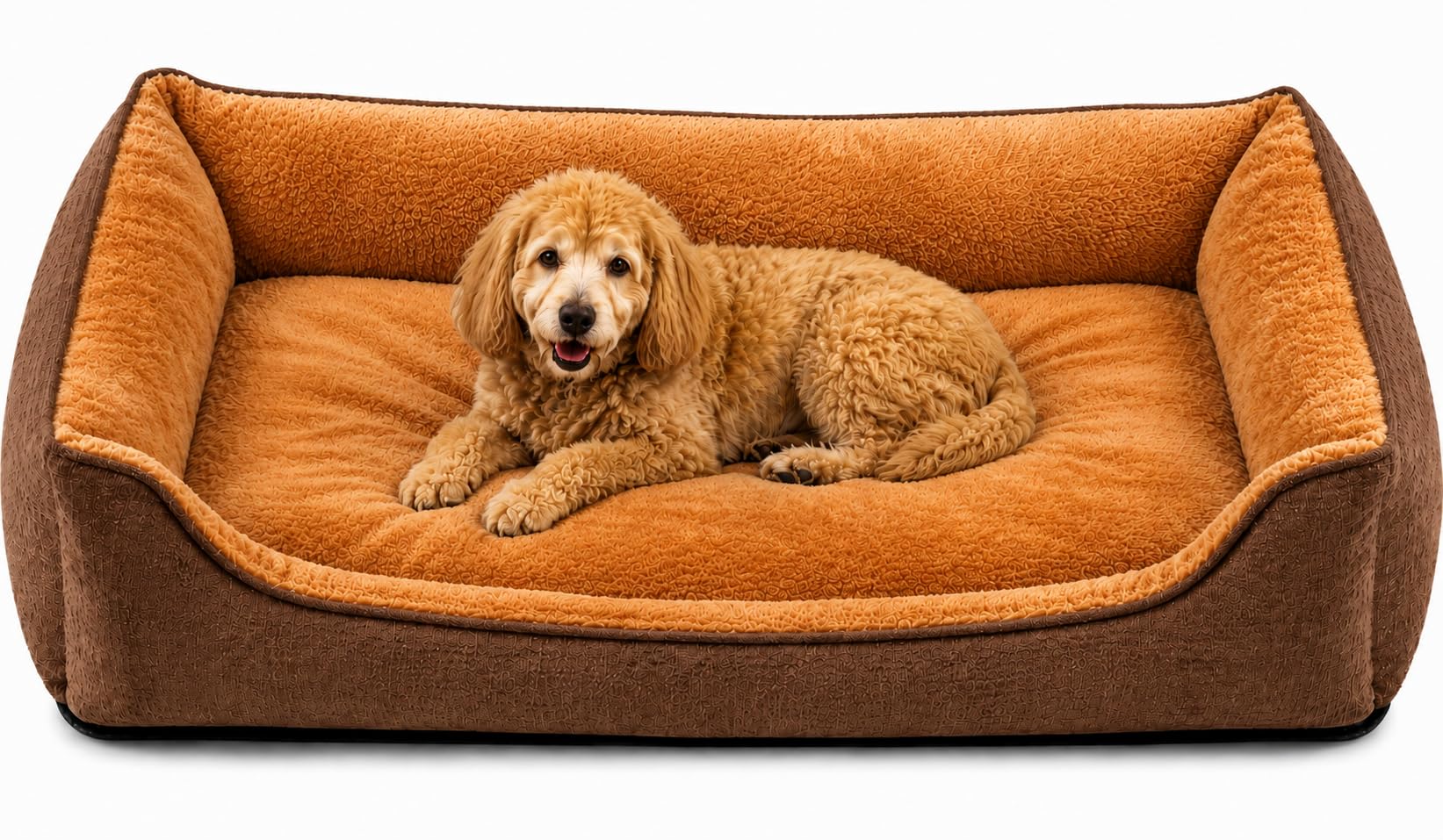 SuperGift.com Fluffy Calming Pet Bed for Dogs & Cats – Soft Plush Washable Cushion Sofa Bed with Raised Sides, Anti-Slip Base (Brown, XXL)
