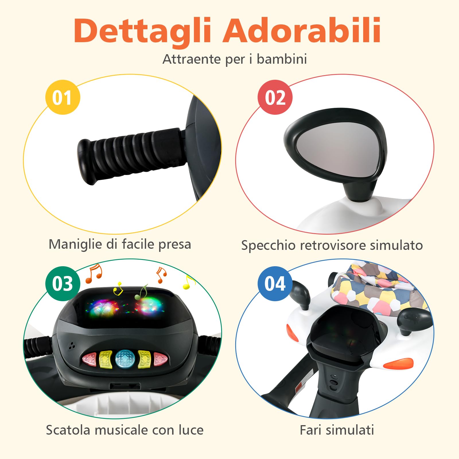 RELAX4LIFE 2 in 1 Girello Neonato 6-18 Mesi, Primi Passi per Bambini con Altezza e Velocità Regolabili, Girello Pieghevole con Musica e Luce, Cuscino Rimovibile e Lavabile, Fino a 15 KG (Nero)