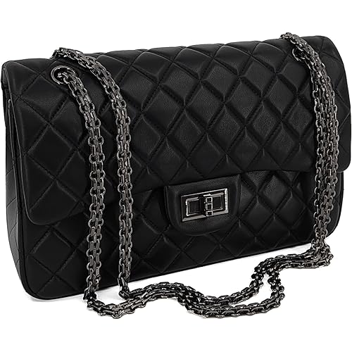 Quilted Leather Crossbody Bags for Women,Soft Lambskin Adjustable Double Chain Strap Shoulder Bag,Designer Flap Purse