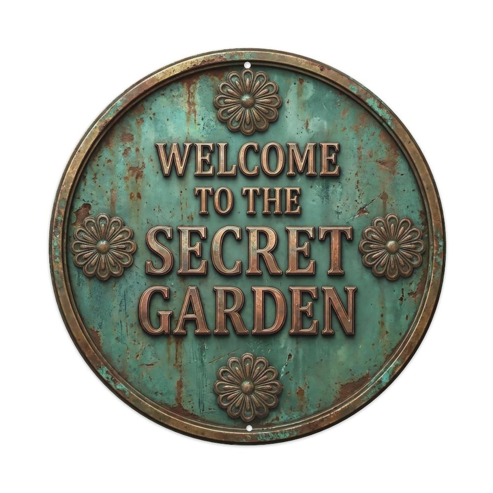 Vintage Welcome Secret Garden Floral Daisy Metal Tin Sign